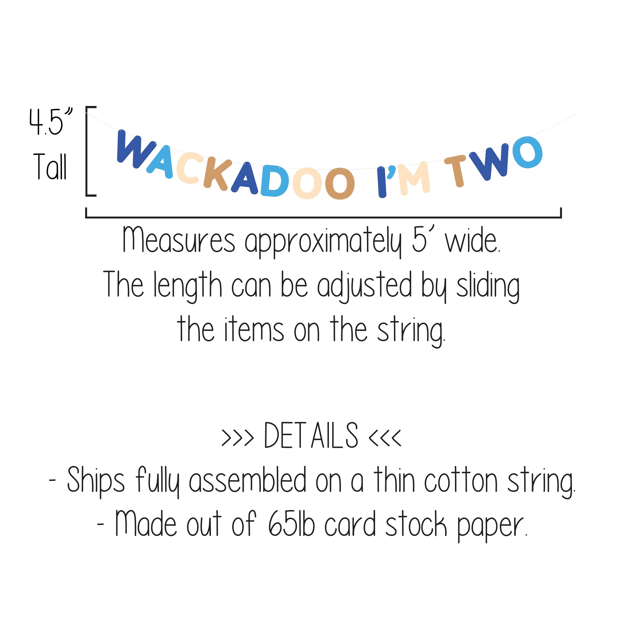 Wackadoo I'm Two Birthday Banner - Blue 2nd Birthday Party Decorations for Boys & Girls | Perfect for Baby Showers, First Birthdays, and Nursery Room Decor