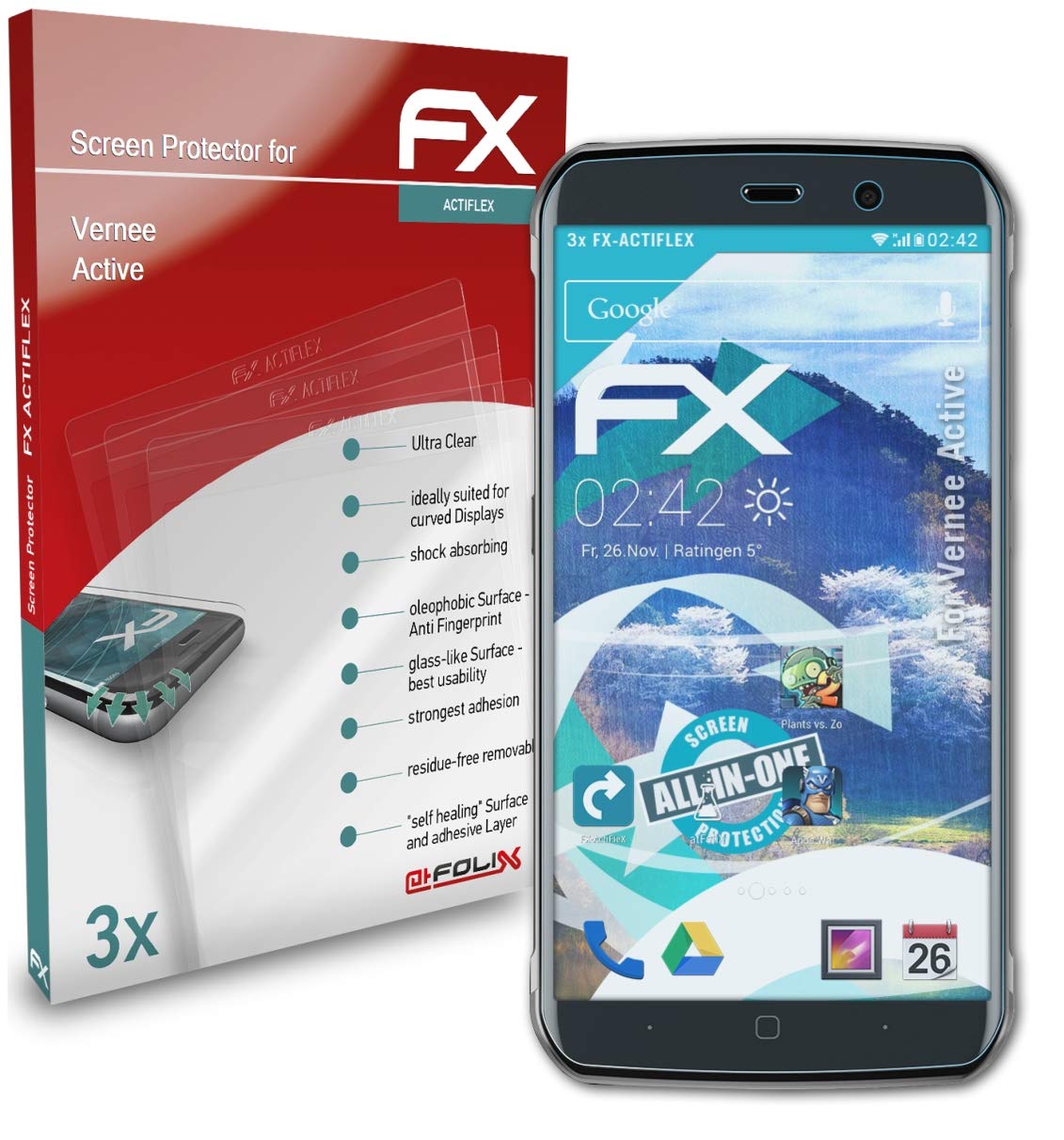 atFoliX Screen Protector for Vernee Active - Ultra Clear Flexible FX Film (3 Pack) - Anti-Scratch Bubble-Free Protection for Everyday Use & Outdoor Activities