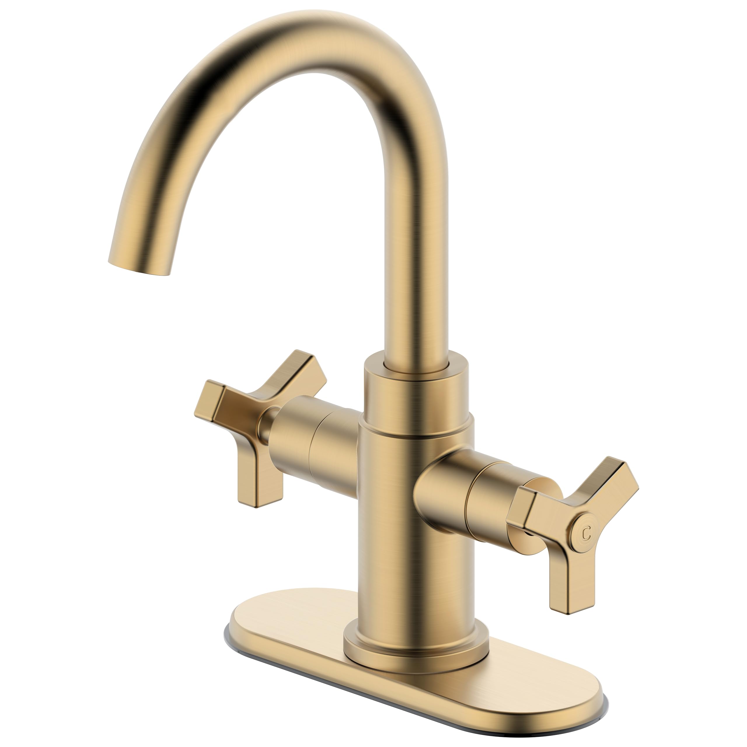Elegant Brushed Gold Bathroom Faucet - Two-Handle Single Hole Bathroom Sink Faucet with Water Supply Line for Vanity & Lavatory (Model F-0081-CS) - Perfect for Modern Home, Hotel, and Apartment Bathroom Renovations