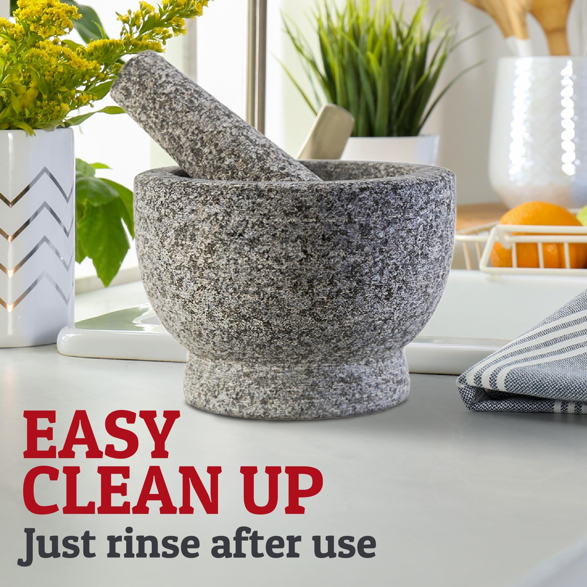 PriorityChef Granite Mortar and Pestle Set - Heavy Duty Natural Stone Spice & Herb Grinder for Guacamole, Pesto, and Seasonings - 1.5 Cup Unpolished Grey Kitchen Tool for Fresh Cooking at Home