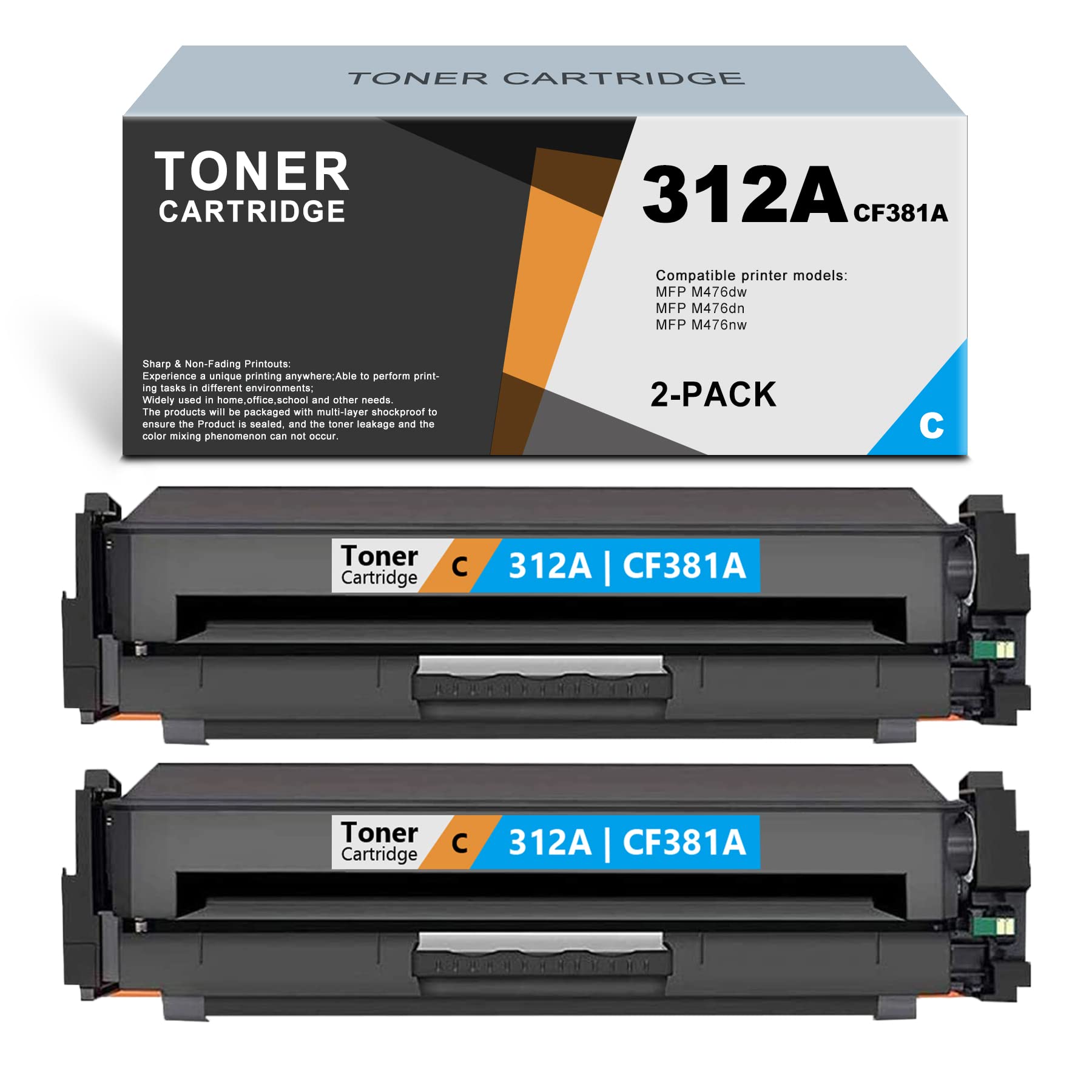 2 Pack Remanufactured HP 312A CF381A Cyan Toner Cartridge Replacement for HP MFP M476dn M476nw M476dw Printers | High-Quality Ink Refill | Ideal for Home Office & Small Business Printing Needs - Sold by ARSEINK