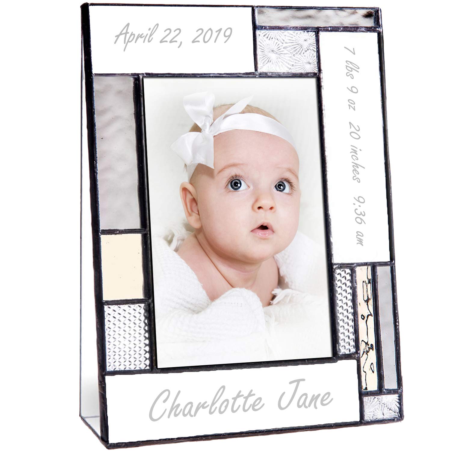 Personalized Baby Picture Frame - Grey & Yellow Engraved Glass 4x6 Photo Frame - Nursery Decor - Newborn Gift for Boys & Girls - Perfect for Baby Showers, Christenings & First Birthday Presents - J Devlin Pic 392-46V EP629 (4x6 Vertical)