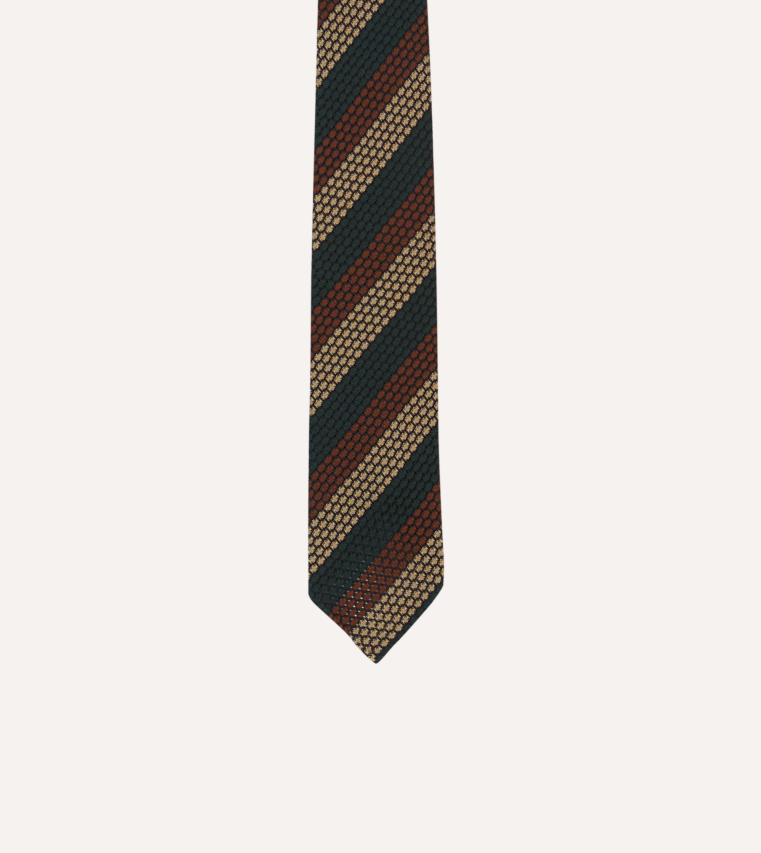 Hand Rolled Silk Grenadine Tie - Green, Red & Gold Striped Pattern - Perfect for Weddings, Business Meetings & Formal Events