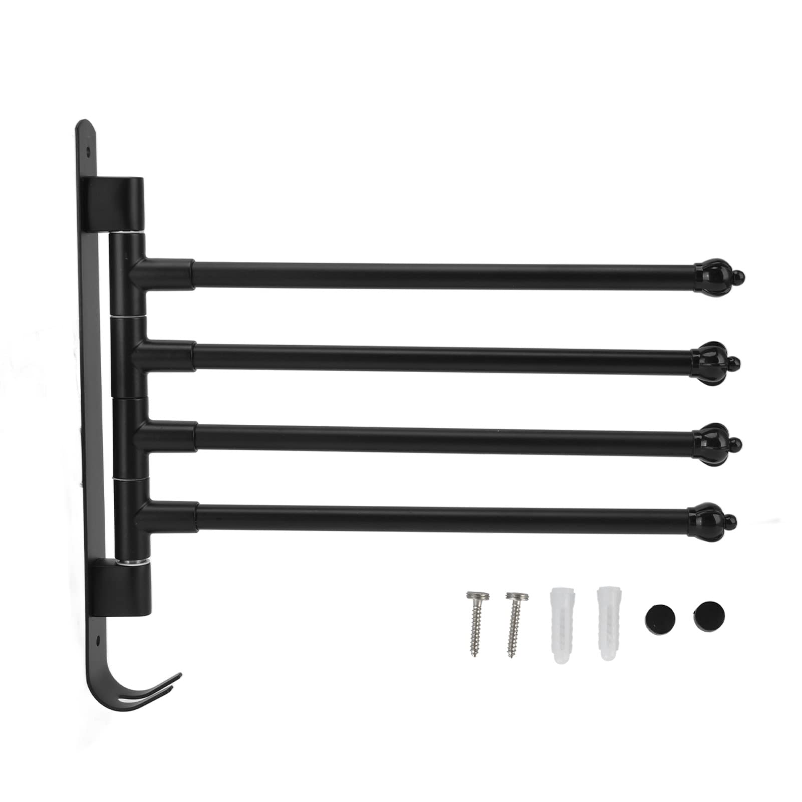 Stainless Steel Swivel Towel Rack - 2/3/4 Arm Wall Mount Bathroom Towel Hanger Bar - Space Saving Design for Small Bathrooms & Powder Rooms (Black, 4-Bar) - Perfect for Apartments, Dorms & Compact Bath Spaces