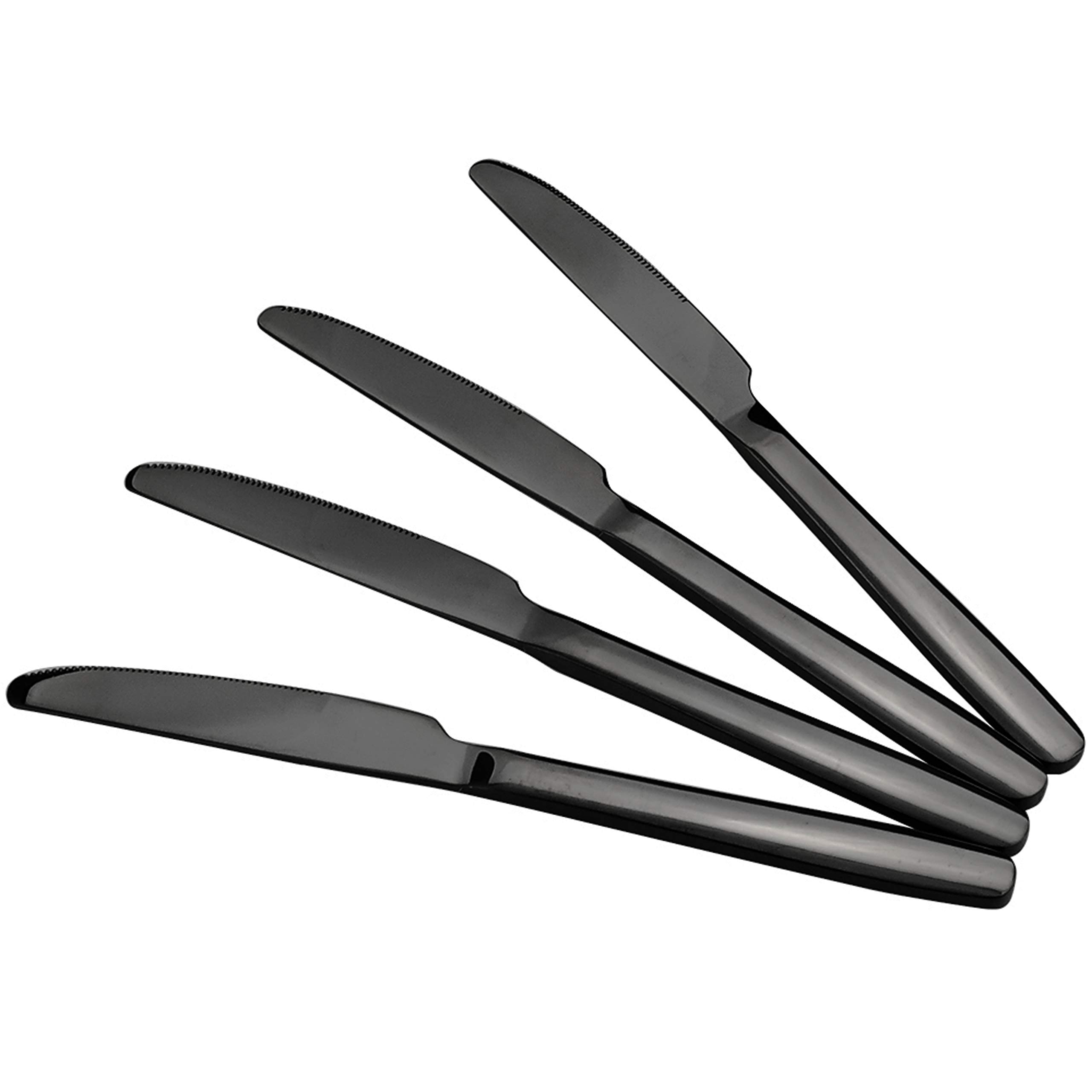 Vababa 16-Piece Mirror Finish Stainless Steel Dinner Knives Set - 8.9 Inch Black Cutlery for Fine Dining, Restaurants & Elegant Dinner Parties