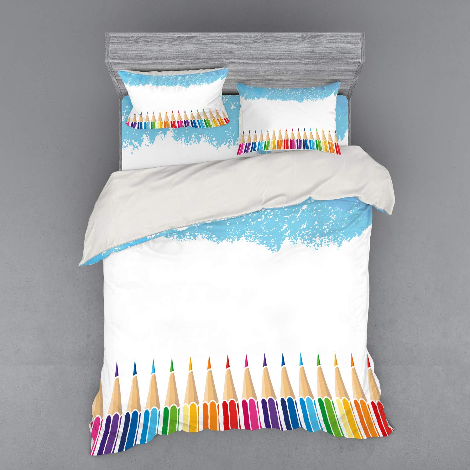 Ambesonne Rainbow Duvet Cover Set - 4 Piece Queen Size Bedding with Shams & Fitted Sheet | Dry Paint Technique Pencil Strokes Design | Vibrant Multicolor Cotton Blend | Perfect for Modern Bedrooms, Guest Rooms & Dorm Decor
