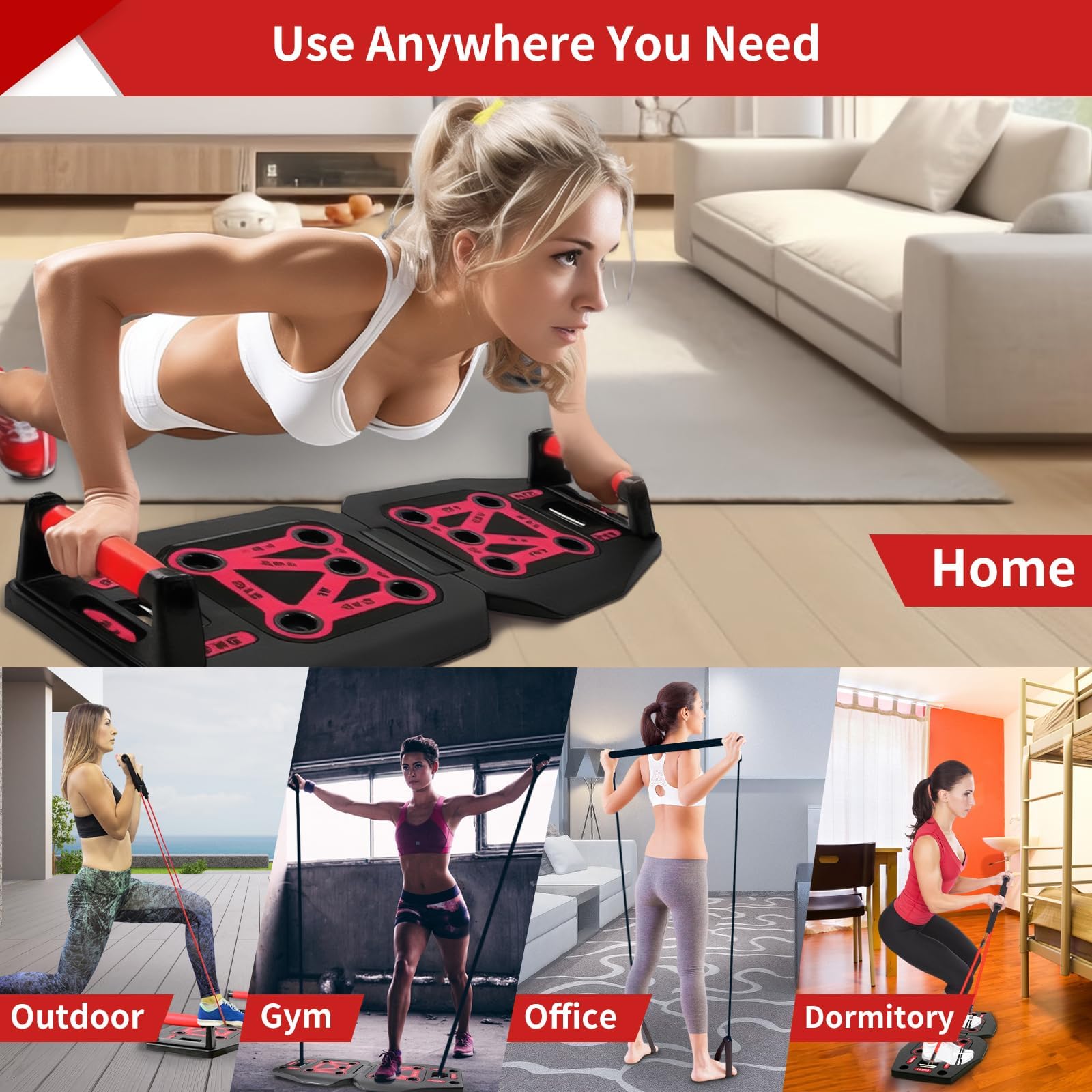 Portable Home Gym Equipment Set - 17-in-1 Workout System with Push Up Board, Resistance Bands & Pilates Bar for Strength Training, Abs & Shoulders | Perfect for Small Spaces, Travel & Full-Body Workouts at Home