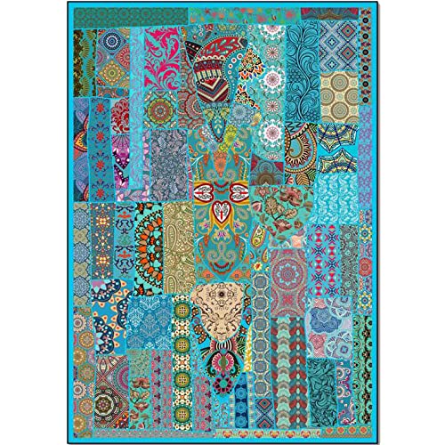 Vintage Boho Floral Patchwork Area Rug - Non-Skid Soft Bohemian Carpet for Bedroom, Living Room, Courtyard - Indoor/Outdoor Decor Rug 4'x7' Blue - Perfect for Cozy Home Decor, Boho Chic Style & High Traffic Areas