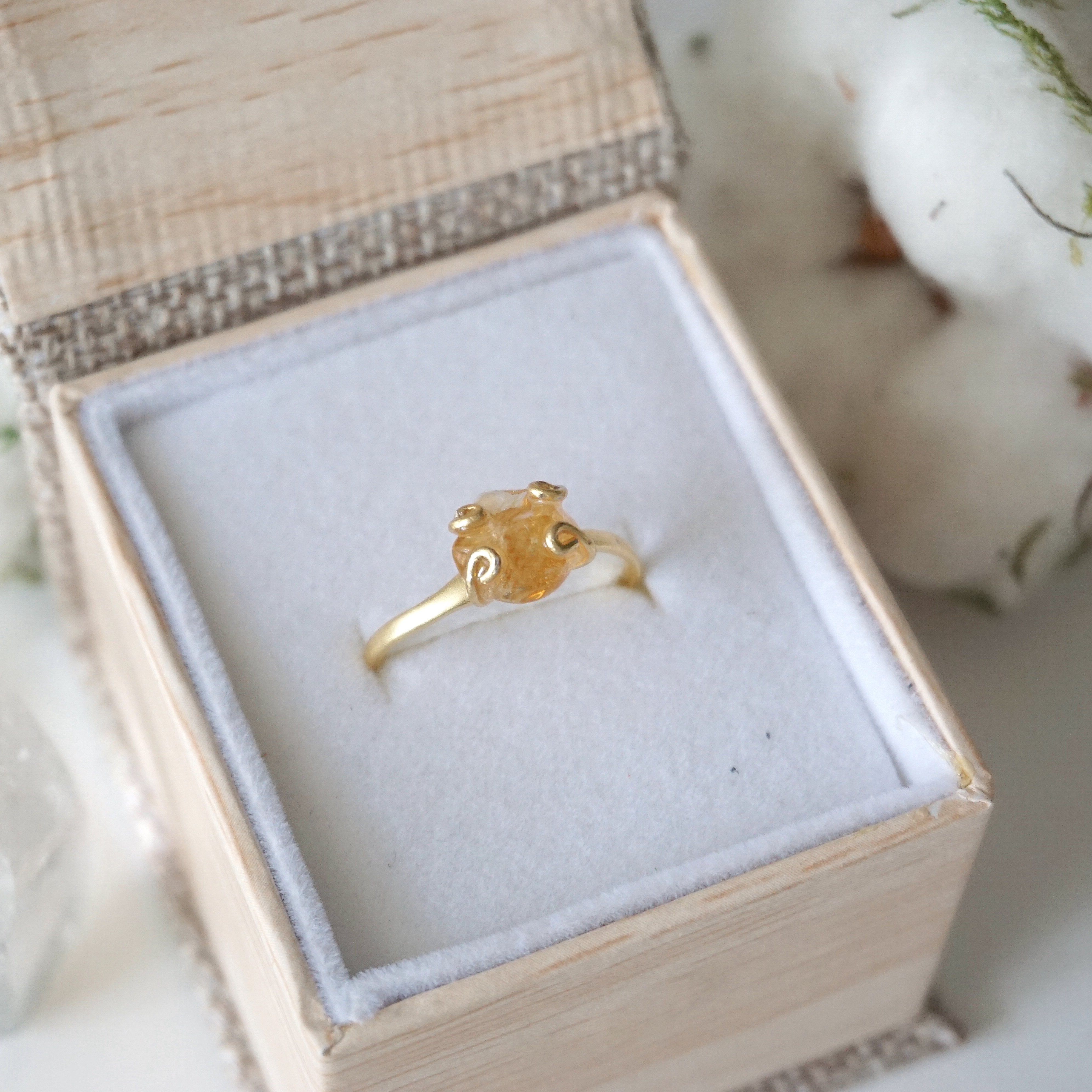 14K Gold Vermeil Raw Citrine Adjustable Ring for Women – Boho Chic Jewelry for Everyday Wear & Special Occasions