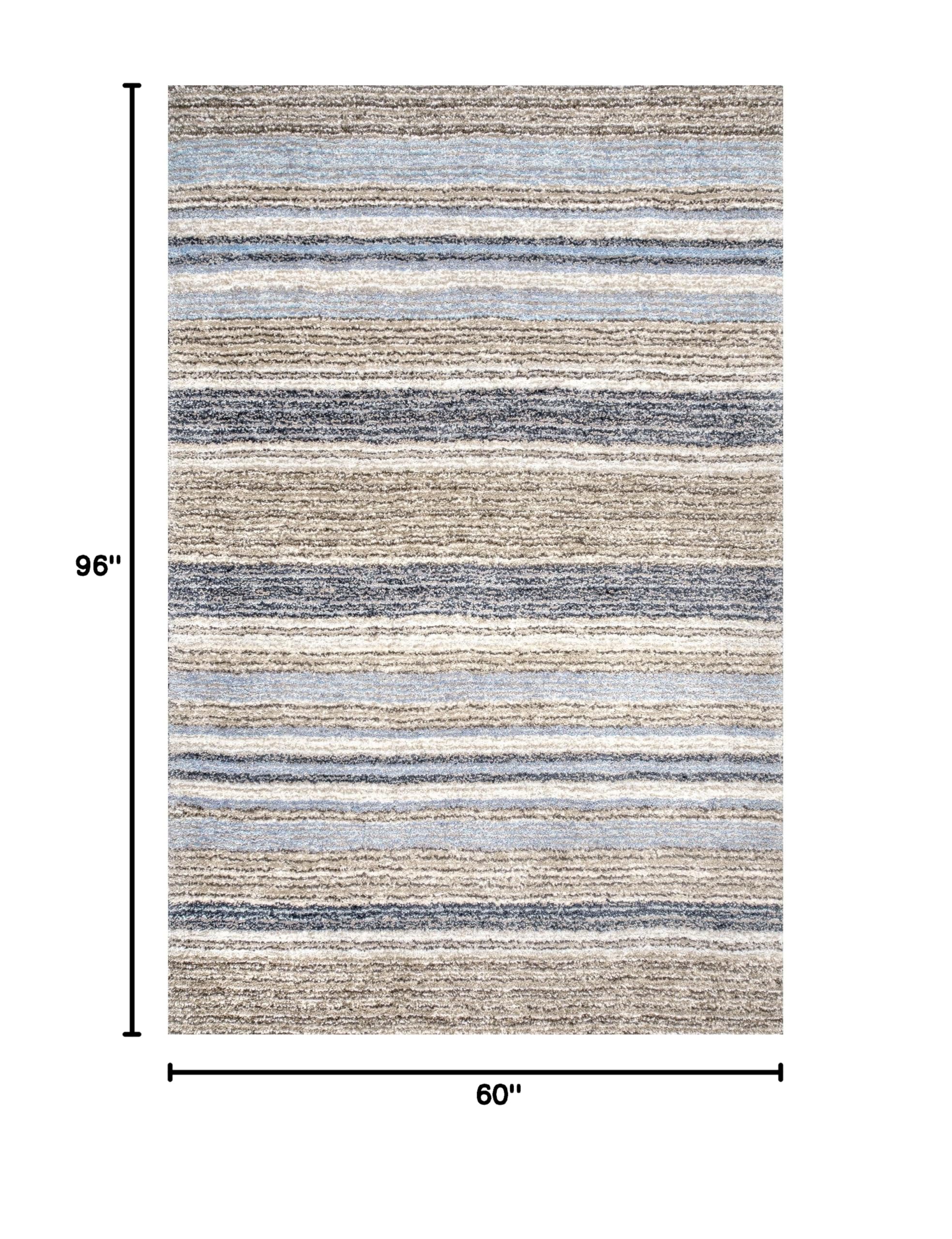 nuLOOM Drey Striped Shag Area Rug 5x8 Feet - Soft Plush Casual Denim & Ivory Shaggy Rug for Living Room, Bedroom, Dining Room, Nursery - Perfect for Cozy Home Decor & Kids Play Area