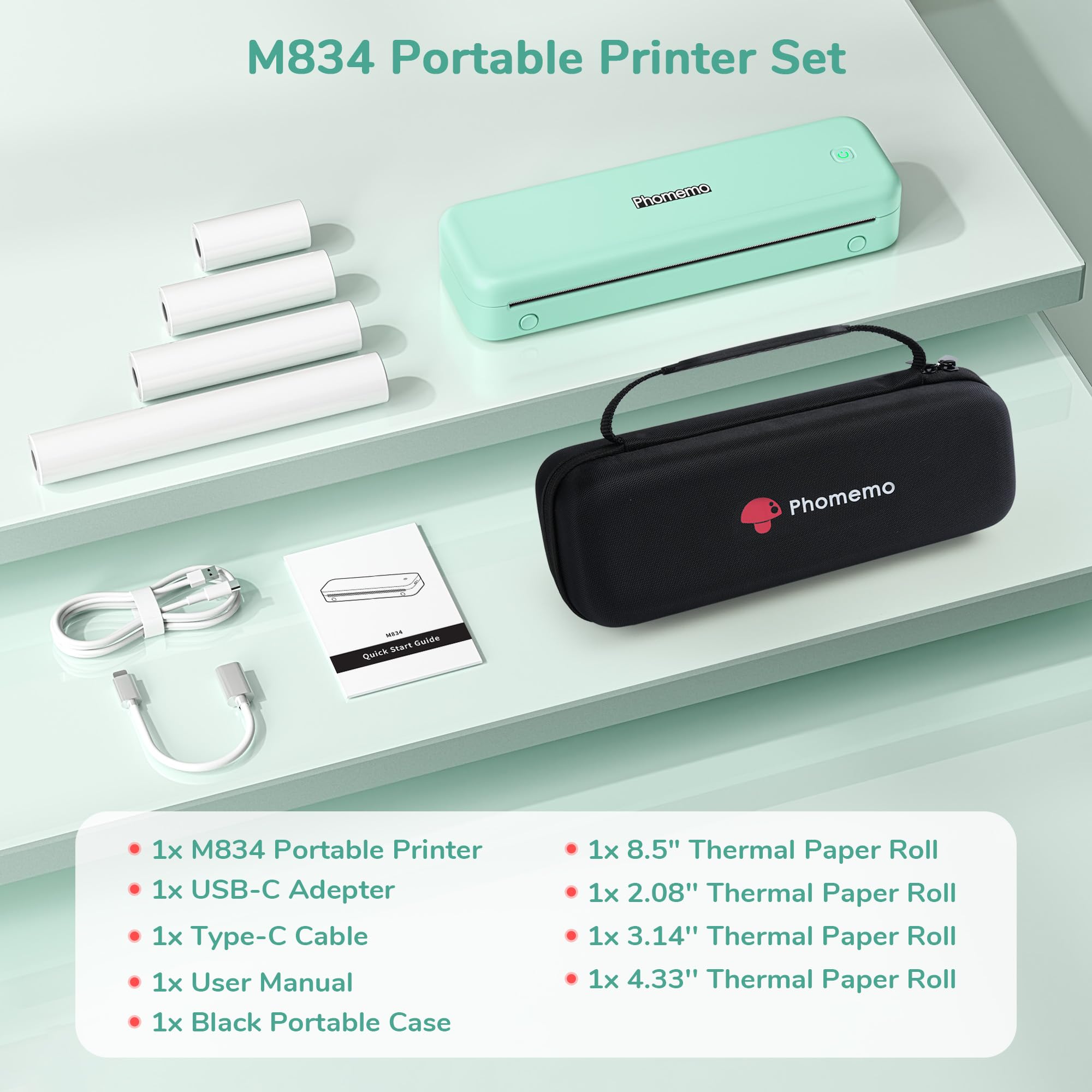 Phomemo M834 Wireless Bluetooth Thermal Printer - Portable Inkless Printer for Travel, Office, School & Home | 8.5