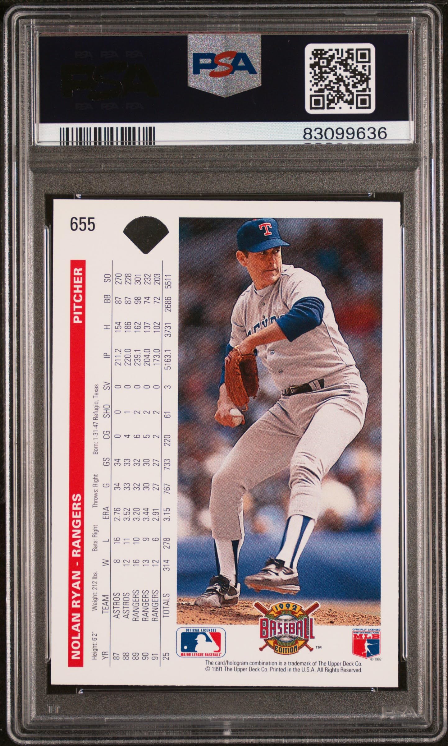 Nolan Ryan 1992 Upper Deck Baseball Card #655 PSA 10 Gem Mint - Rare Collectible for Baseball Memorabilia & Sports Card Investors