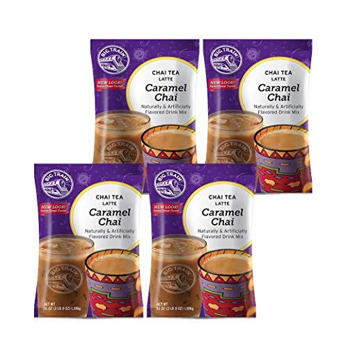 Big Train Chai Tea Latte Mix - Caramel Flavor - 3.5 lb Bulk Bag (Case of 4) - Perfect for Coffee Shops, Offices & Home Brewing