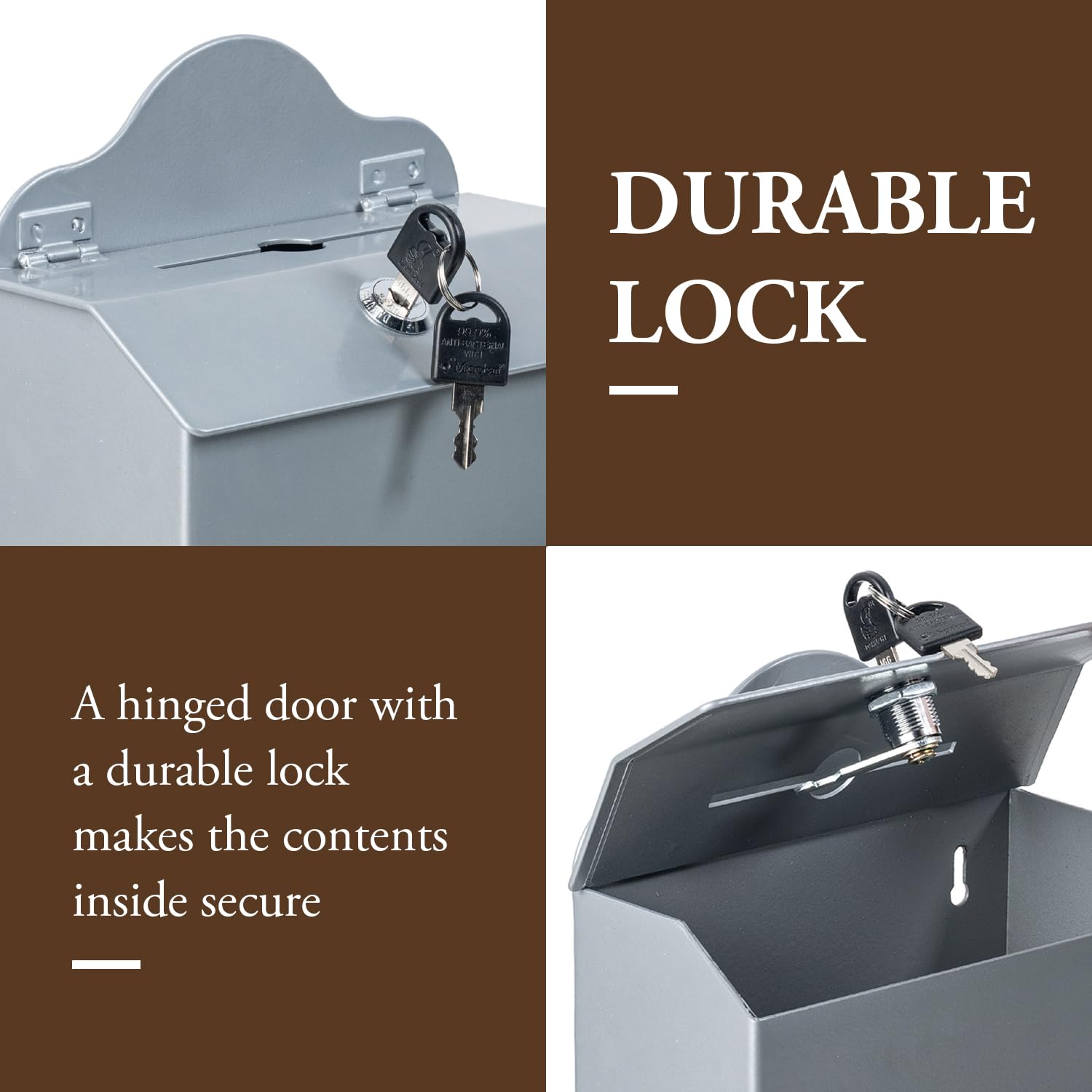 MyGift Metal Suggestion Box with Lock & Keys - Wall Mount or Tabletop Comment Box in Matte Gray - Includes Paper Sheet & Pen Holder - Perfect for Offices, Schools, and Public Spaces