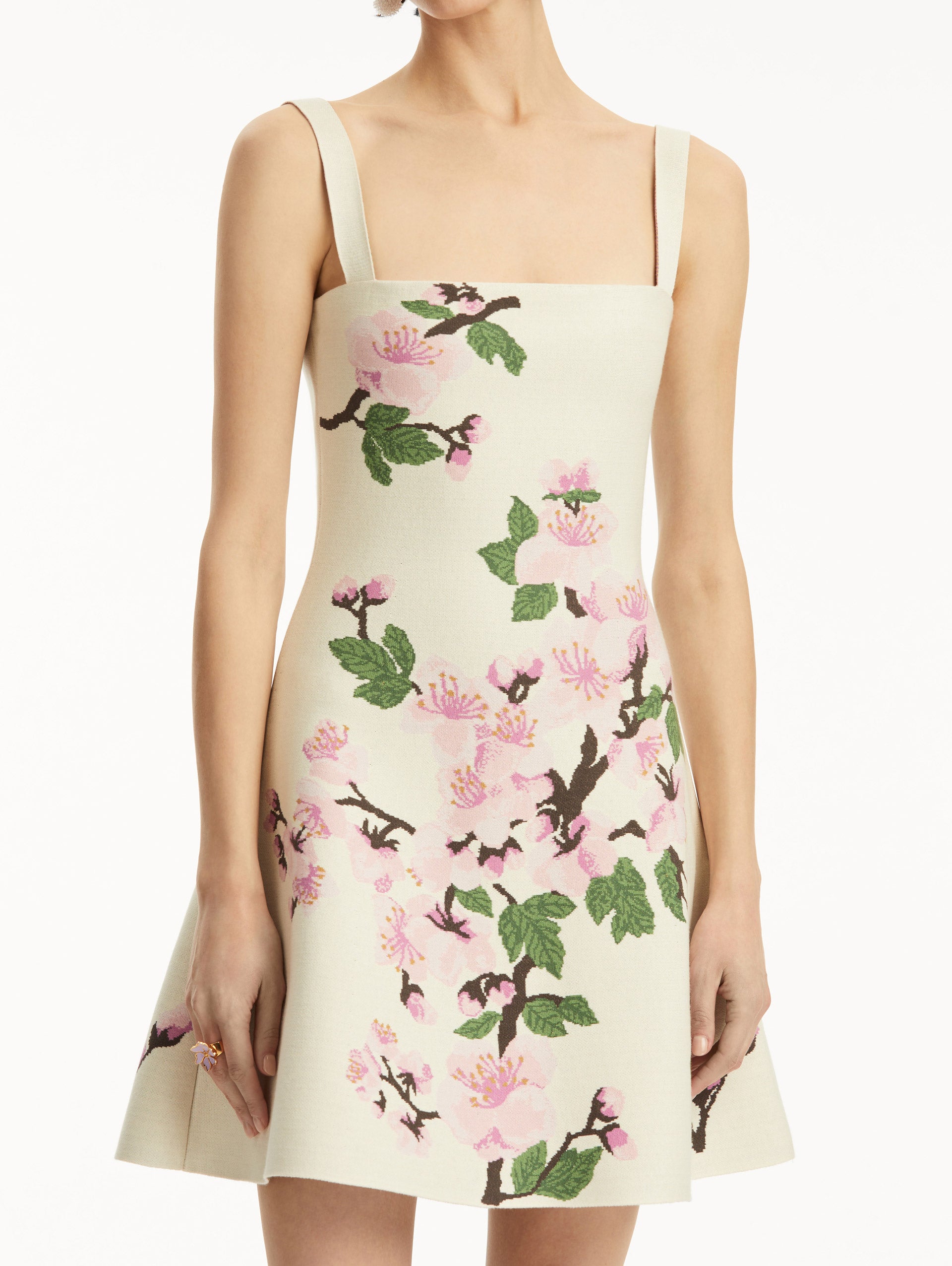 Cherry Blossom Jacquard Floral Print Dress for Women - Elegant Spring Summer Casual Maxi Dress for Beach, Wedding & Party Occasions