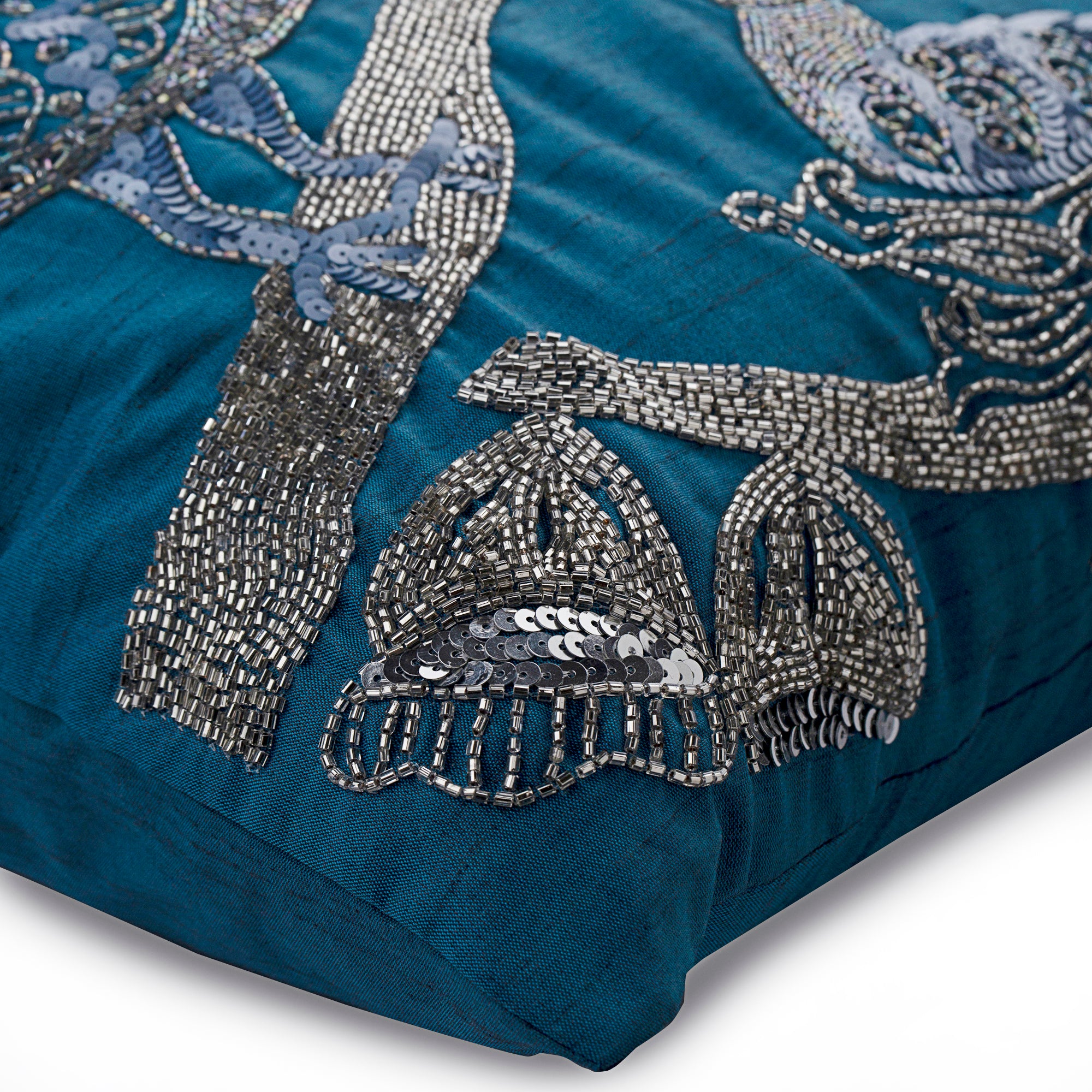Birdy Love Teal Blue Art Silk Throw Pillow Cover - Luxury Decorative Cushion Case for Sofa, Bed, Living Room & Home Decor