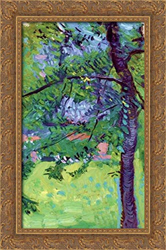 Richard Gerstl Meadow With Houses 16x24 Gold Ornate Wood Framed Canvas Art - Perfect for Living Room, Bedroom & Office Wall Decor
