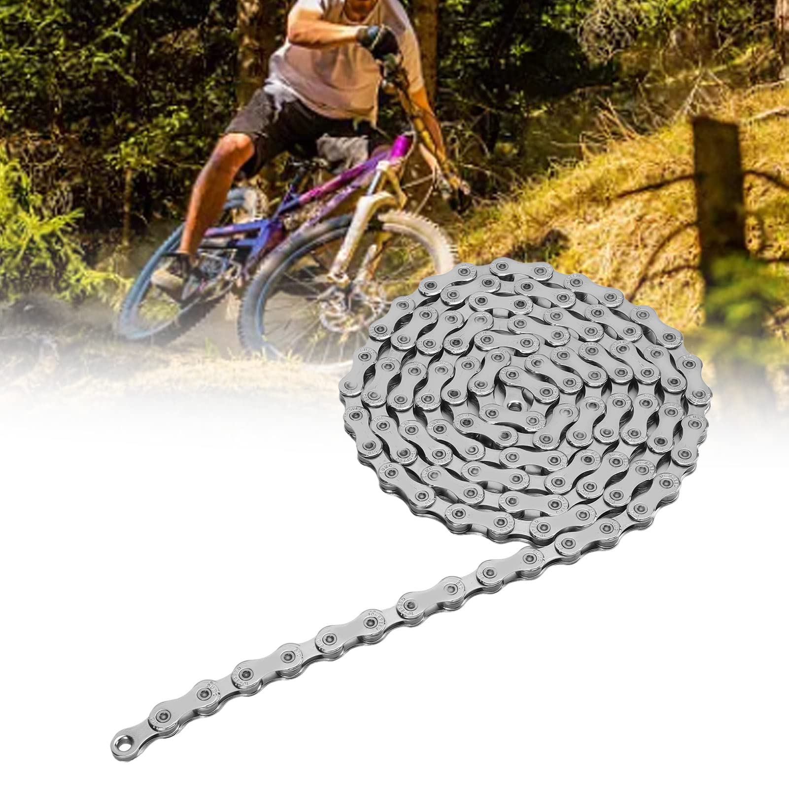 Durable SX10 116-Link 30-Speed Bike Chain - Silver Steel Mountain Bike Chain for Smooth Shifting | Perfect for Trail Riding, Commuting & Off-Road Cycling