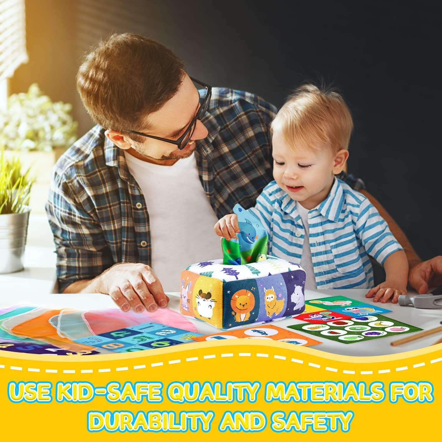 **Soft Stuffed High Contrast Baby Tissue Box Toy – Montessori Sensory Development Toy for Babies 18+ Months – Perfect Infant & Toddler Gift for Boys & Girls – Great for Playtime, Learning & Motor Skills Development**
