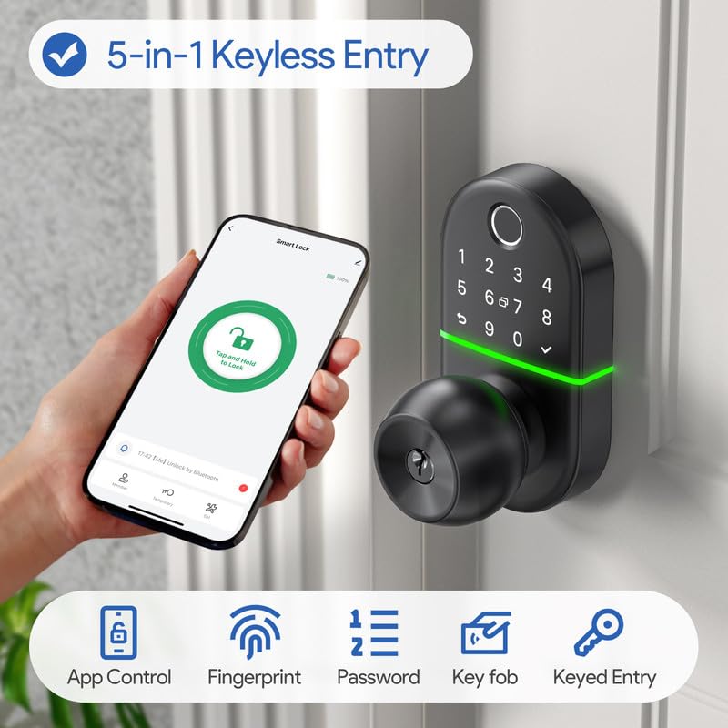 Smart Keyless Entry Door Knob - NICE DIGI Keypad Digital Lock with Fingerprint & Biometric Security | Easy DIY Installation for Home, Office & Rental Properties | Secure Front Door Access Solution