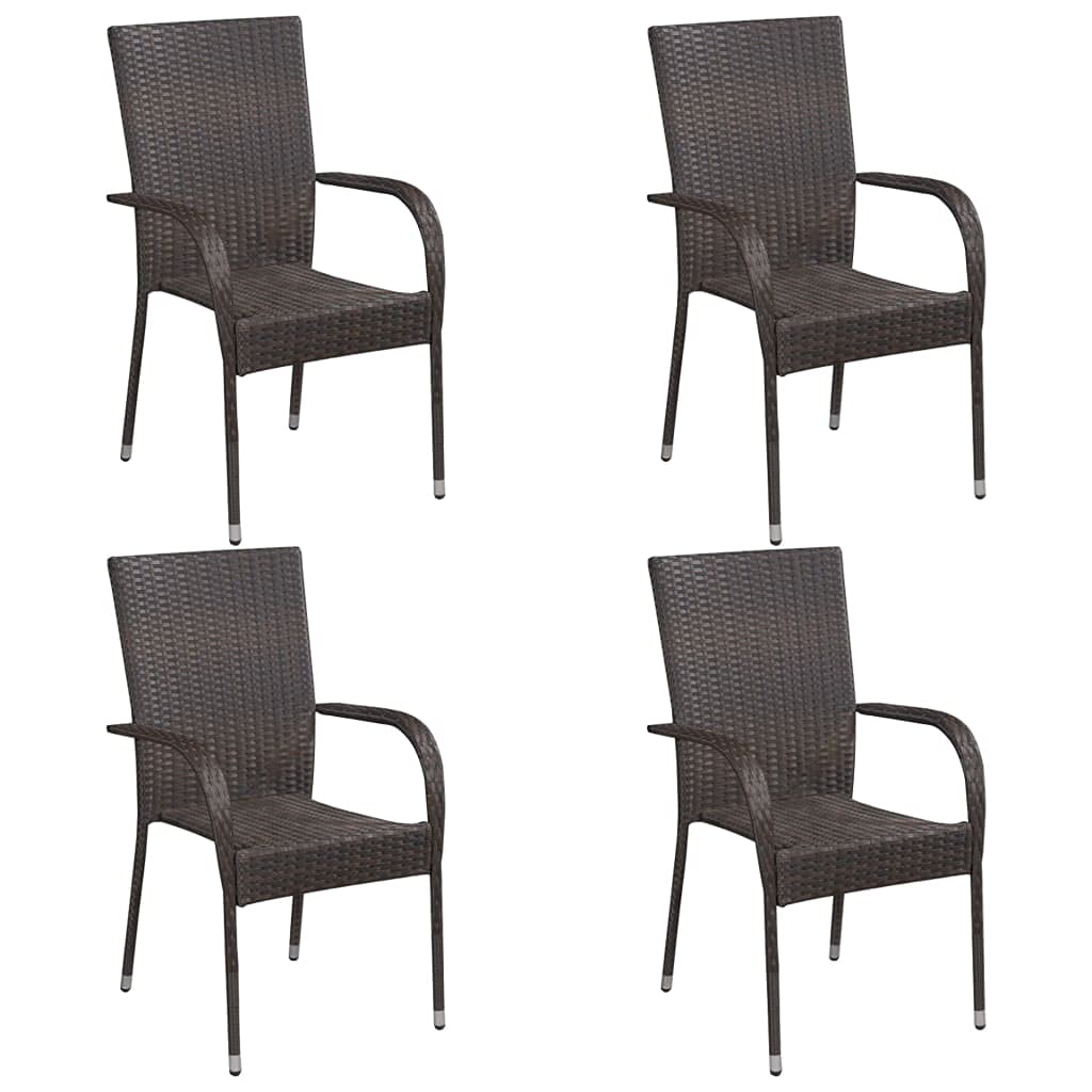 4-Piece Stackable Outdoor Lounge Chair Set - Brown Poly Rattan Patio Furniture for Deck, Backyard, Lawn, Camping & Porch - Weather Resistant & Durable - Perfect for Relaxing, Entertaining & Outdoor Gatherings