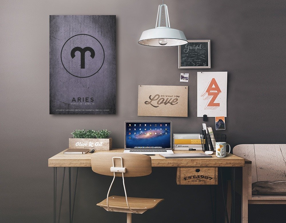 Lantern Press Aries Zodiac Sign Wall Art - 16x24 Wrapped Canvas Print for Home & Office Decor | Perfect for Astrology Lovers & Modern Interior Design
