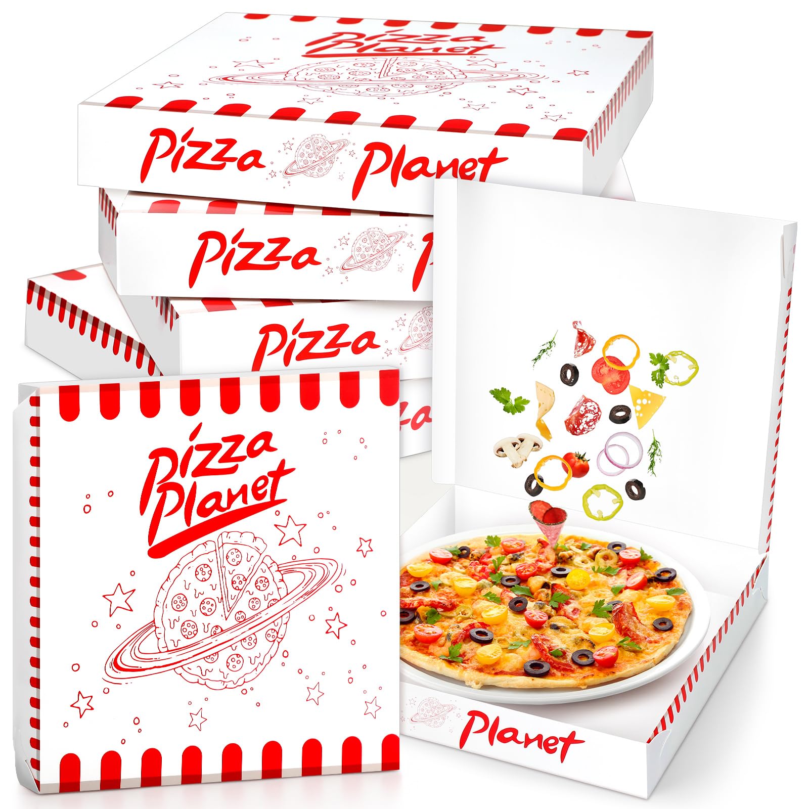 24 Pcs Mini Pizza Planet Pizza Boxes - 14 Inch Small Dessert Boxes for Birthday Party Favors, Themed Decorations & Storytelling Decor - Perfect for Kids Parties, Movie Nights & Themed Events