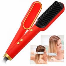 POCKETFRIENDIES 909 Ceramic PTC Heating Hair Straightener Brush - 5 Temperature Settings, Professional Straightening Comb for Women, Styling Tool for Smooth & Sleek Hair at Home or Salon (Multicolor, B389)