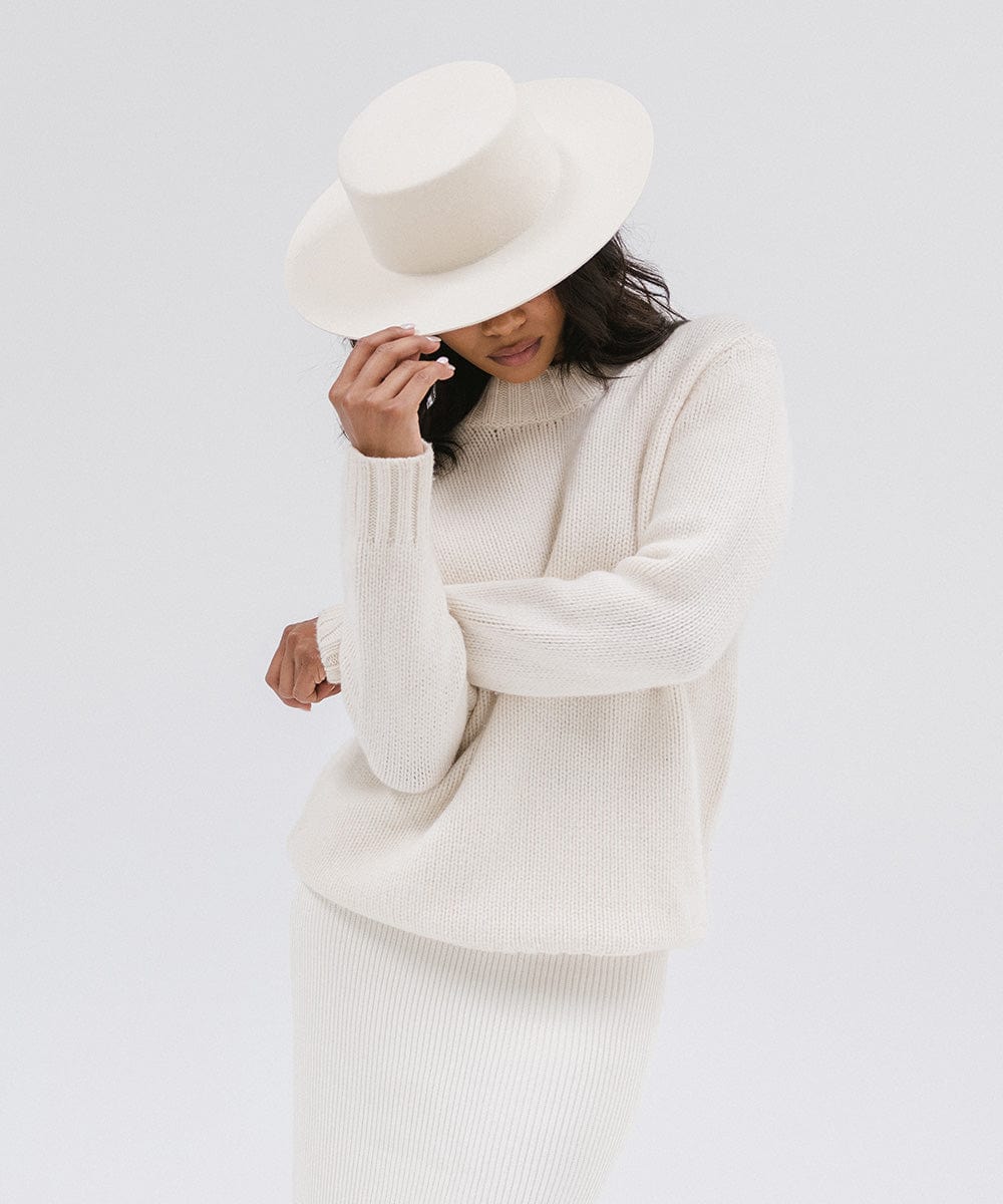 Dahlia Boater Hat Off White BLEMISHED - Vintage Style Straw Hat for Women, Summer Beach Wedding & Outdoor Activities