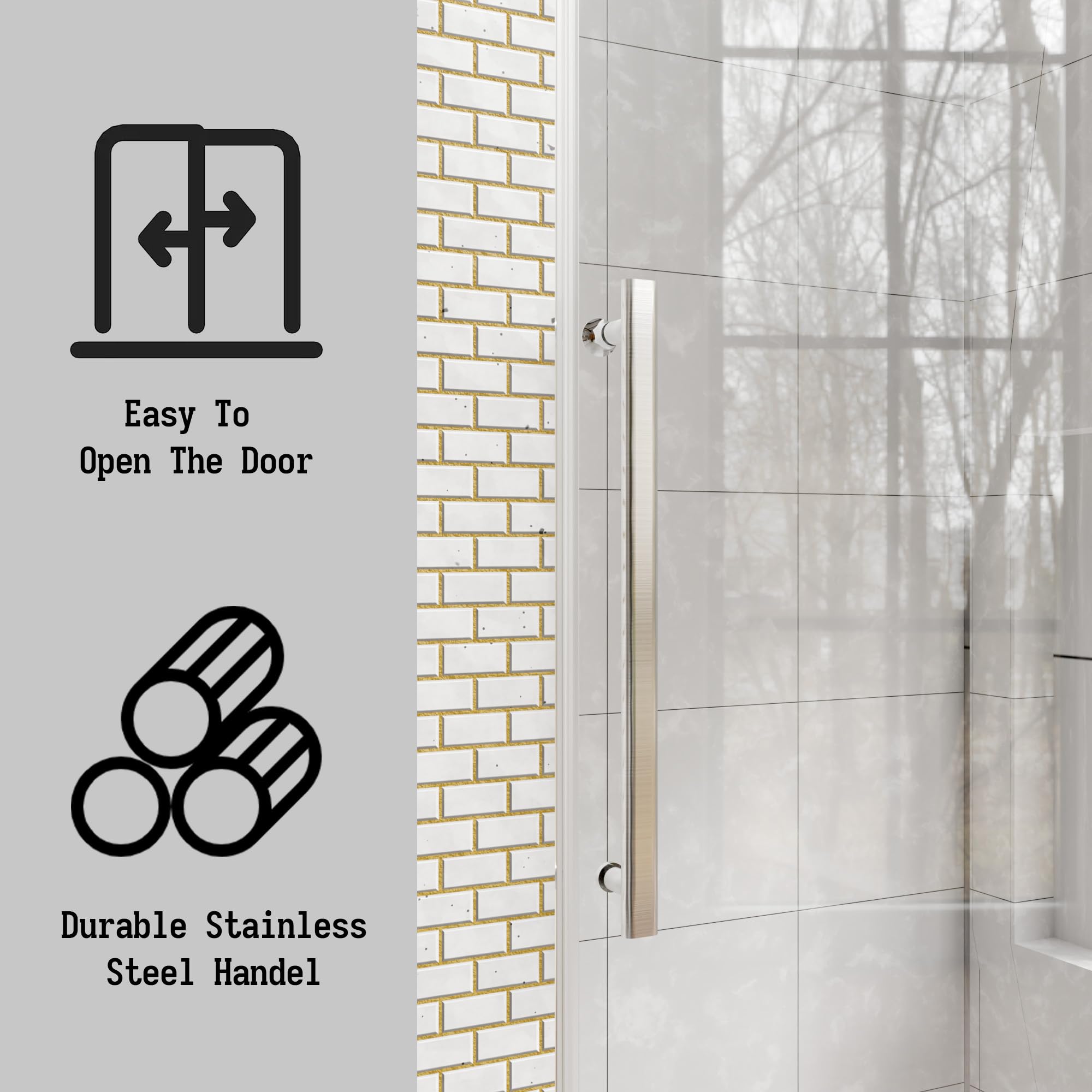 Gotland Frameless Shower Door 56-60 Inch Wide x 76 Inch Tall, Sliding Glass Shower Enclosure with Stainless Steel Handle, 5/16