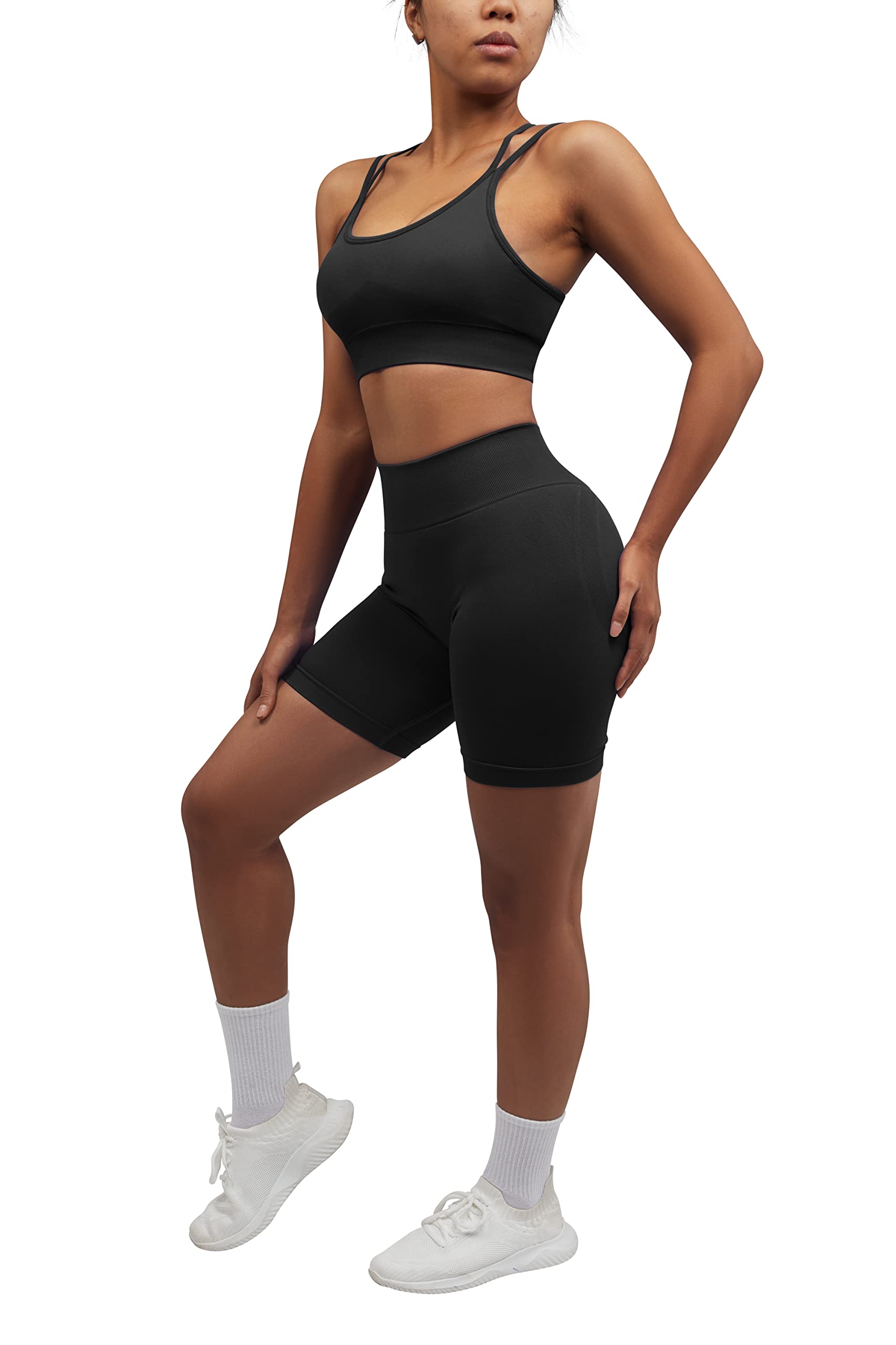 RUUHEE Women's Seamless 2-Piece Workout Set - Strappy Sports Bra & Matching High-Waisted Leggings for Yoga, Gym & Activewear | Perfect for Pilates, Running & Fitness Training