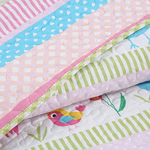 Owl Pink Quilt Set 2 Piece Bedding Set - 100% Cotton Twin Size Comforter & Sham - Soft & Cozy Bedroom Decor for Girls, Teens, Dorm Room, Guest Room