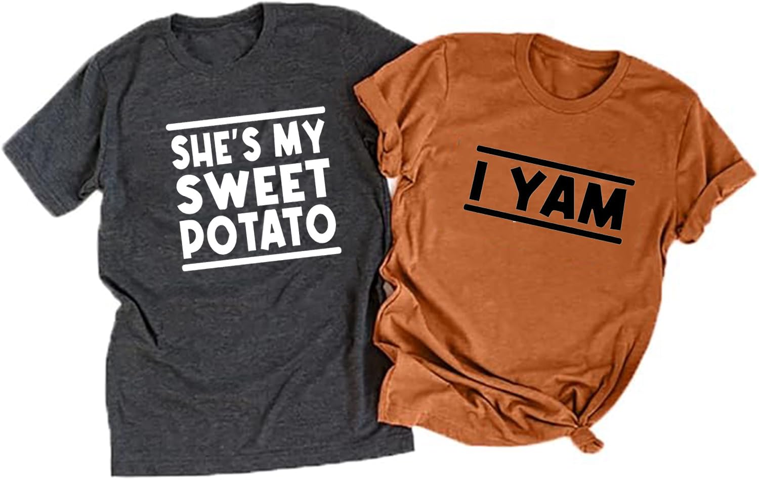Thanksgiving Matching Couples T-Shirts - Sweet Potato & Yam Couple Tees for Husband & Wife | Cute Casual Thanksgiving Outfits for Family Gatherings & Holiday Photos
