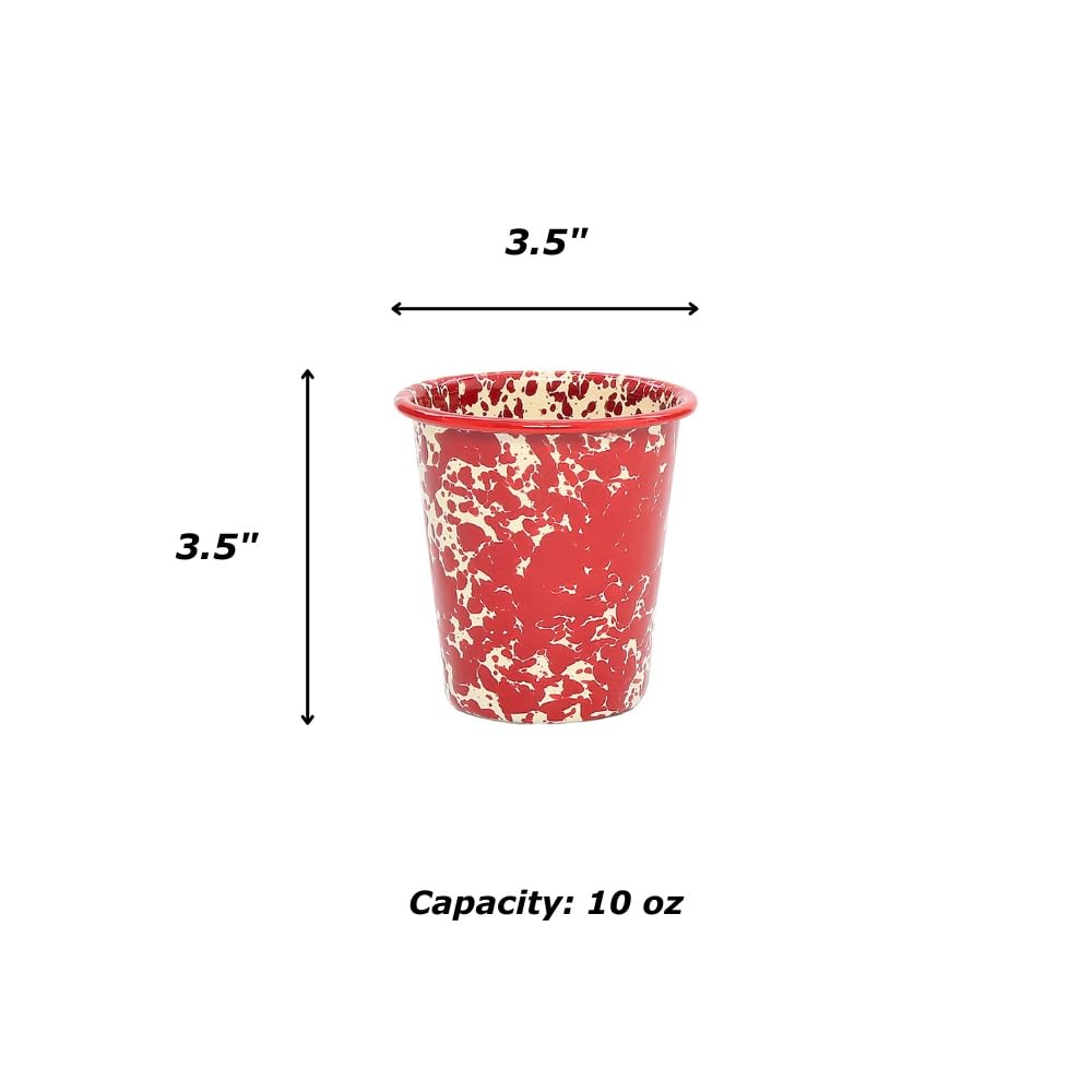 Crow Canyon Home Enamelware Tumbler Set of 4 - 10oz Black & White Splatter Design - Durable Camping, Picnic & Outdoor Drinkware for Coffee, Tea & Cold Beverages