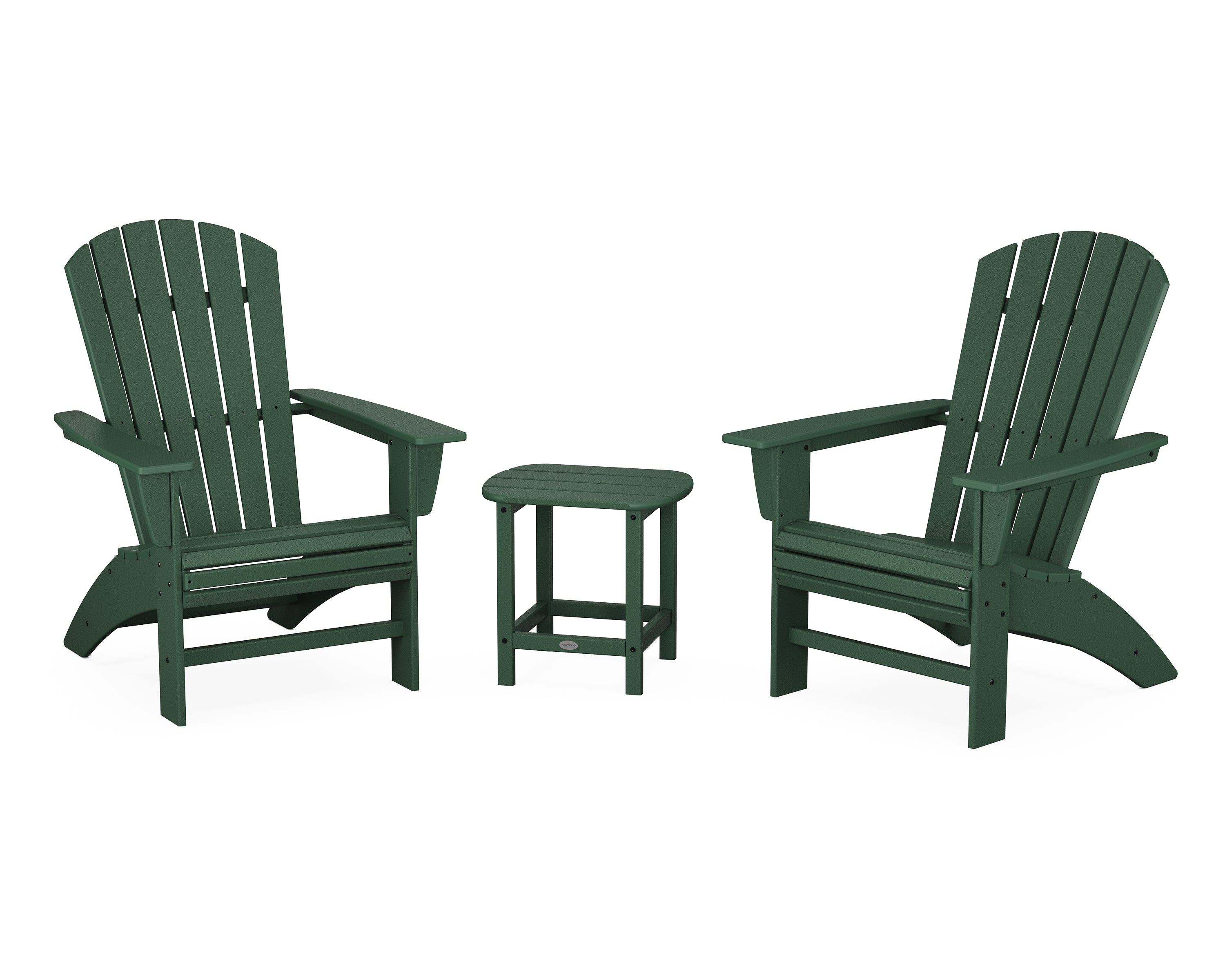 POLYWOOD Nautical 3-Piece Curveback Adirondack Chair Set - Outdoor Patio Furniture for Beach, Poolside & Garden Relaxation