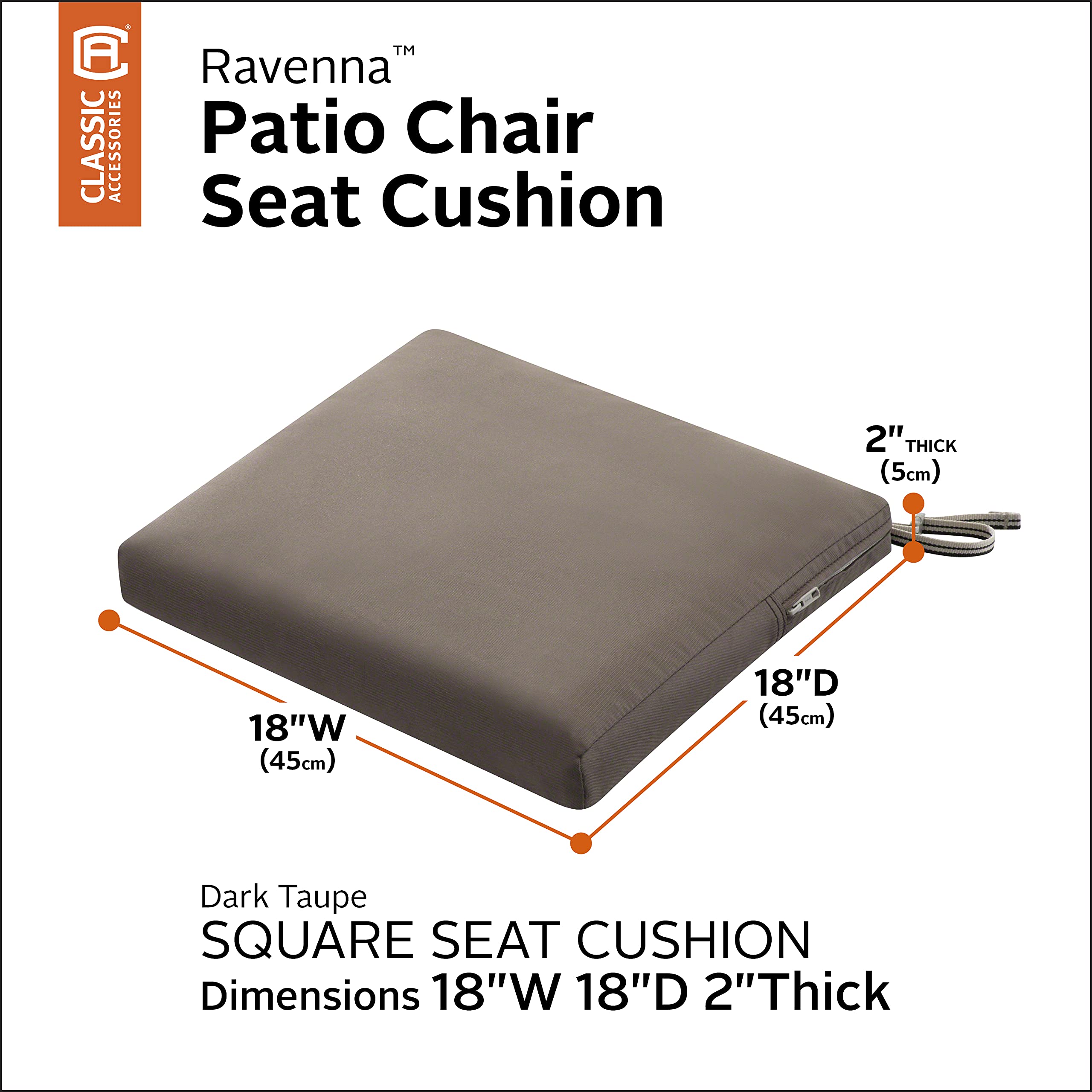 Water-Resistant Patio Chair Cushion 18x18 Inch - Dark Taupe for Outdoor Furniture