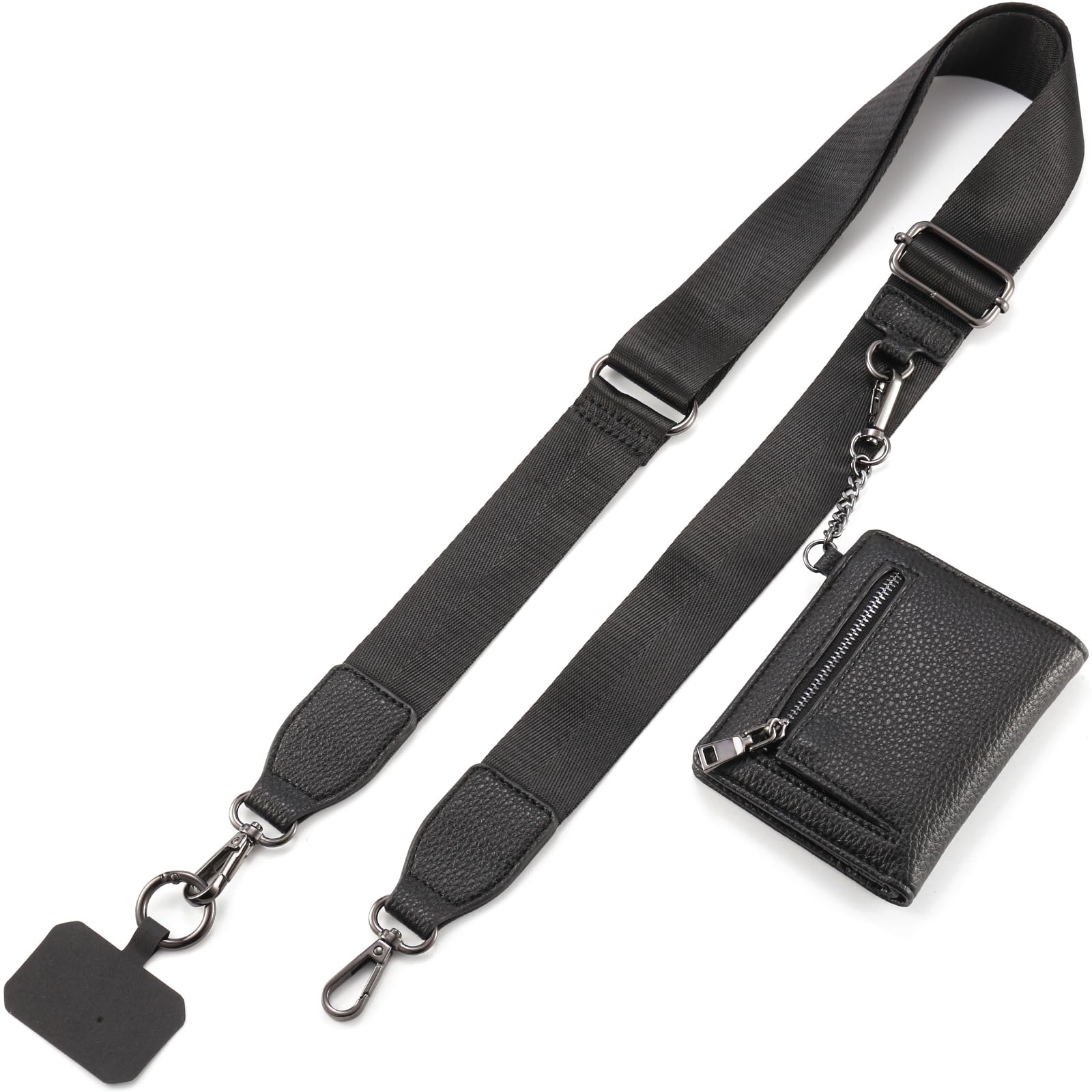 Diaclara Adjustable Crossbody Phone Lanyard with Zipper Pouch & Leather Wallet - Stylish Clip and Go Phone Strap for iPhone, Samsung & All Smartphones (Black) - Perfect for Travel, Shopping & Hands-Free Convenience