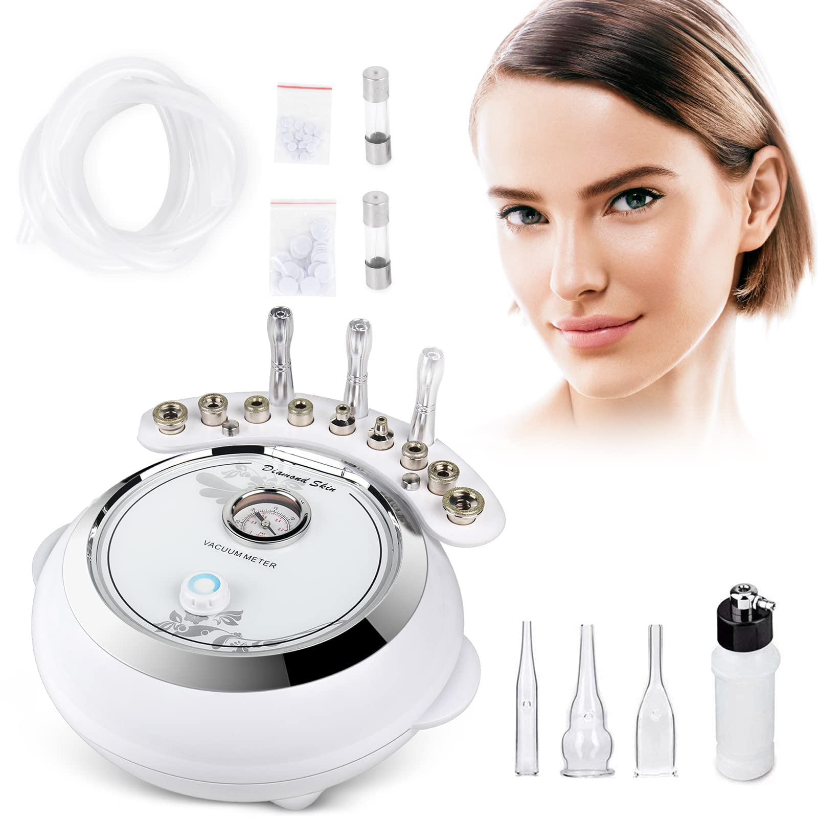 Professional 3-in-1 Diamond Microdermabrasion Machine for Face - 65-68cmHg Vacuum Suction Blackhead Remover & Hydrating Spray - At-Home Facial Skin Care Device for Acne, Wrinkles & Glowing Skin | Salon-Quality Beauty Equipment for DIY Spa Days & Professional Treatments