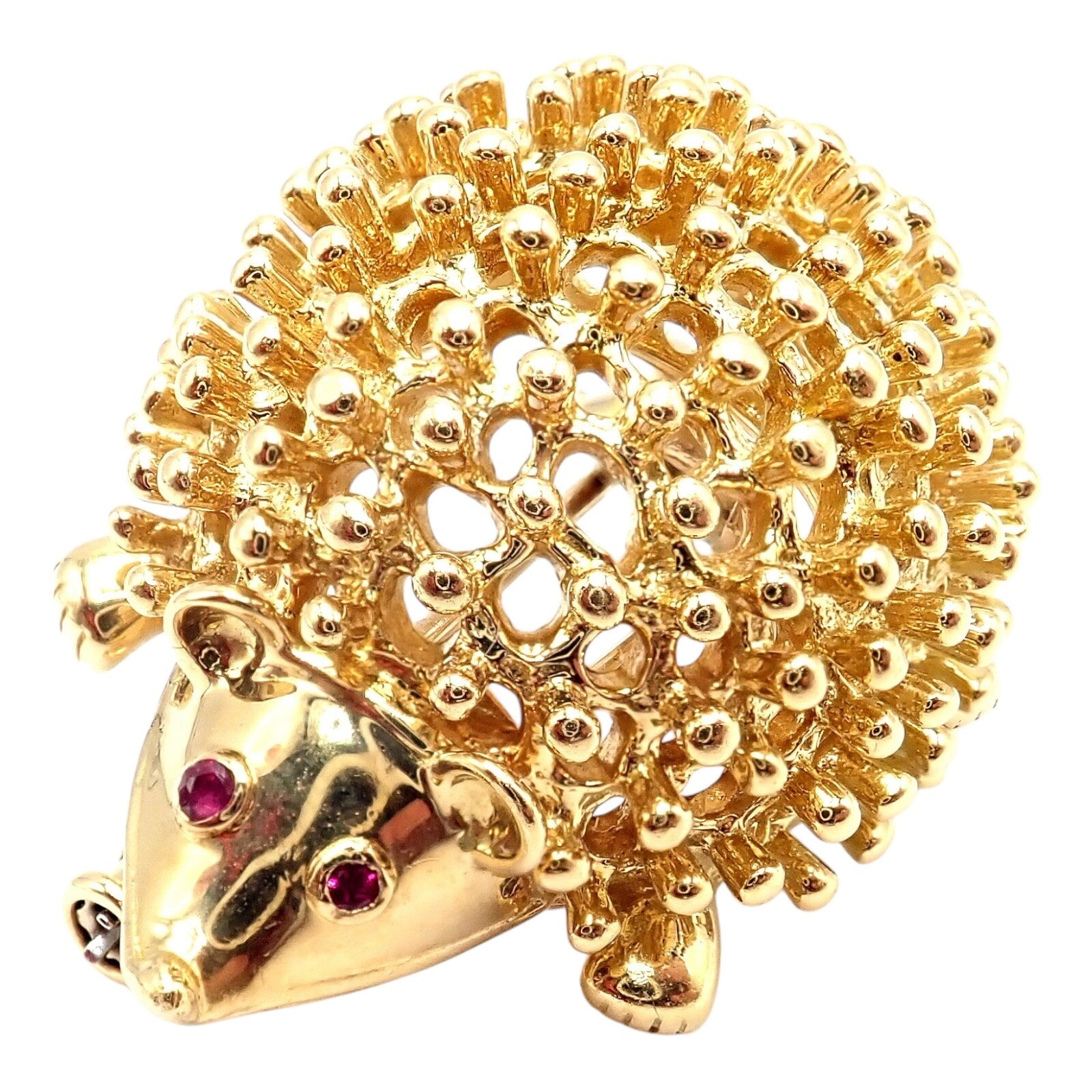Vintage Tiffany & Co Schlumberger 18k Yellow Gold Hedgehog Ruby Brooch Pin - Luxury Collectible Jewelry for Special Occasions & Gifts