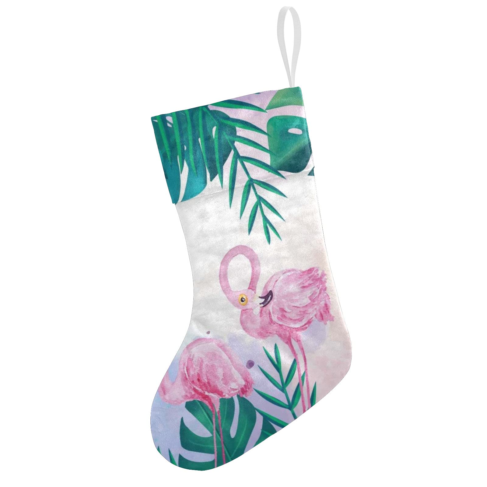 Pink Flamingo & Palm Tree Christmas Stockings - Large Family Holiday Stocking for Adults, Kids, Babies & Pets - Perfect for Girls, Boys & Xmas Decorations - Ideal for Fireplace Mantel, Gift Exchange & Festive Home Decor