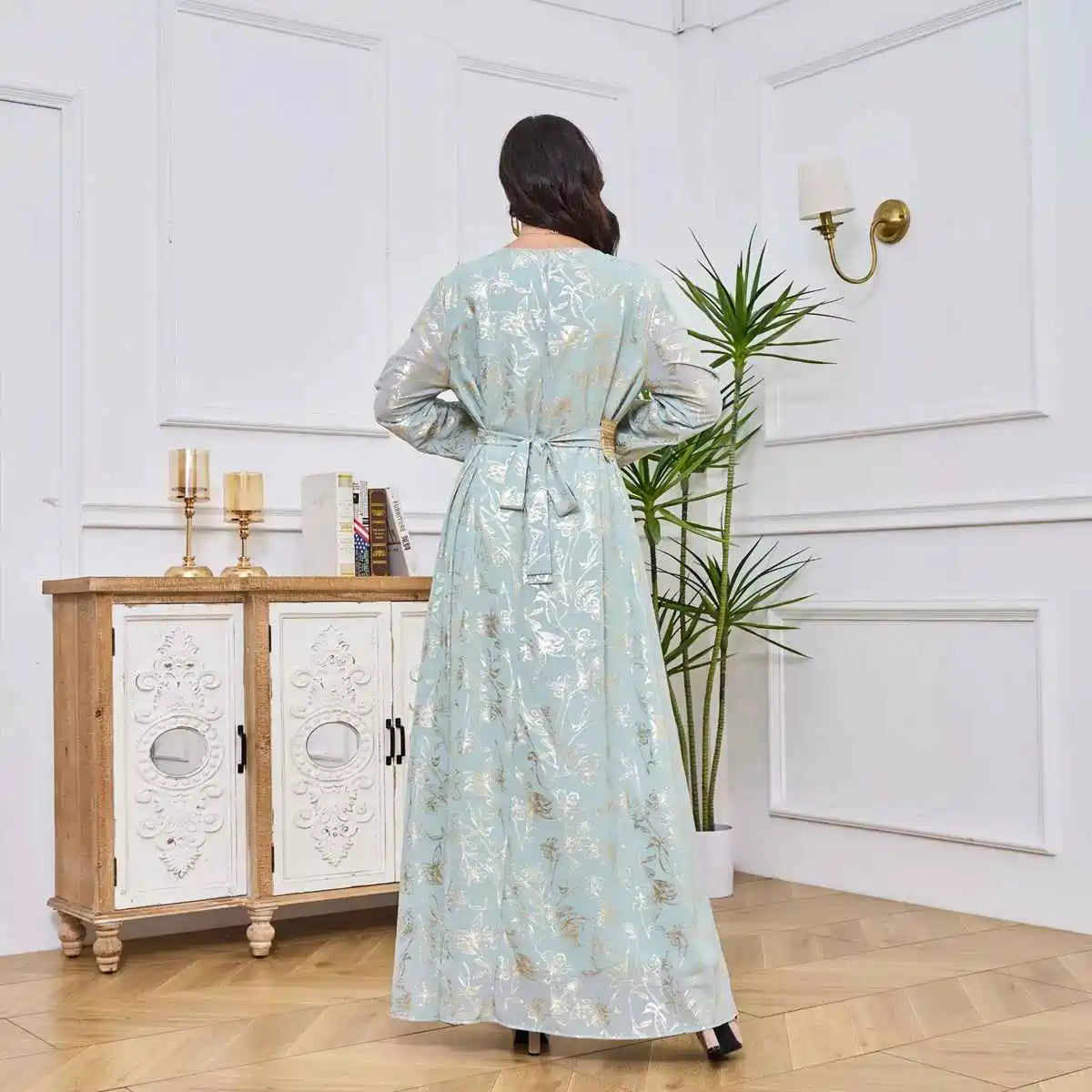Elegant Eid Bronzing Dress Caftan for Women - Flowy Long Kaftan #25030 | Perfect for Eid Celebrations, Weddings & Special Occasions