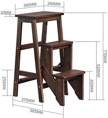 3-Step Folding Wooden Step Stool for Bedroom & Kitchen - Walnut Color, Compact Storage, Multi-Purpose Foot Stool & Plant Stand - Perfect for Home, Office, and Small Spaces