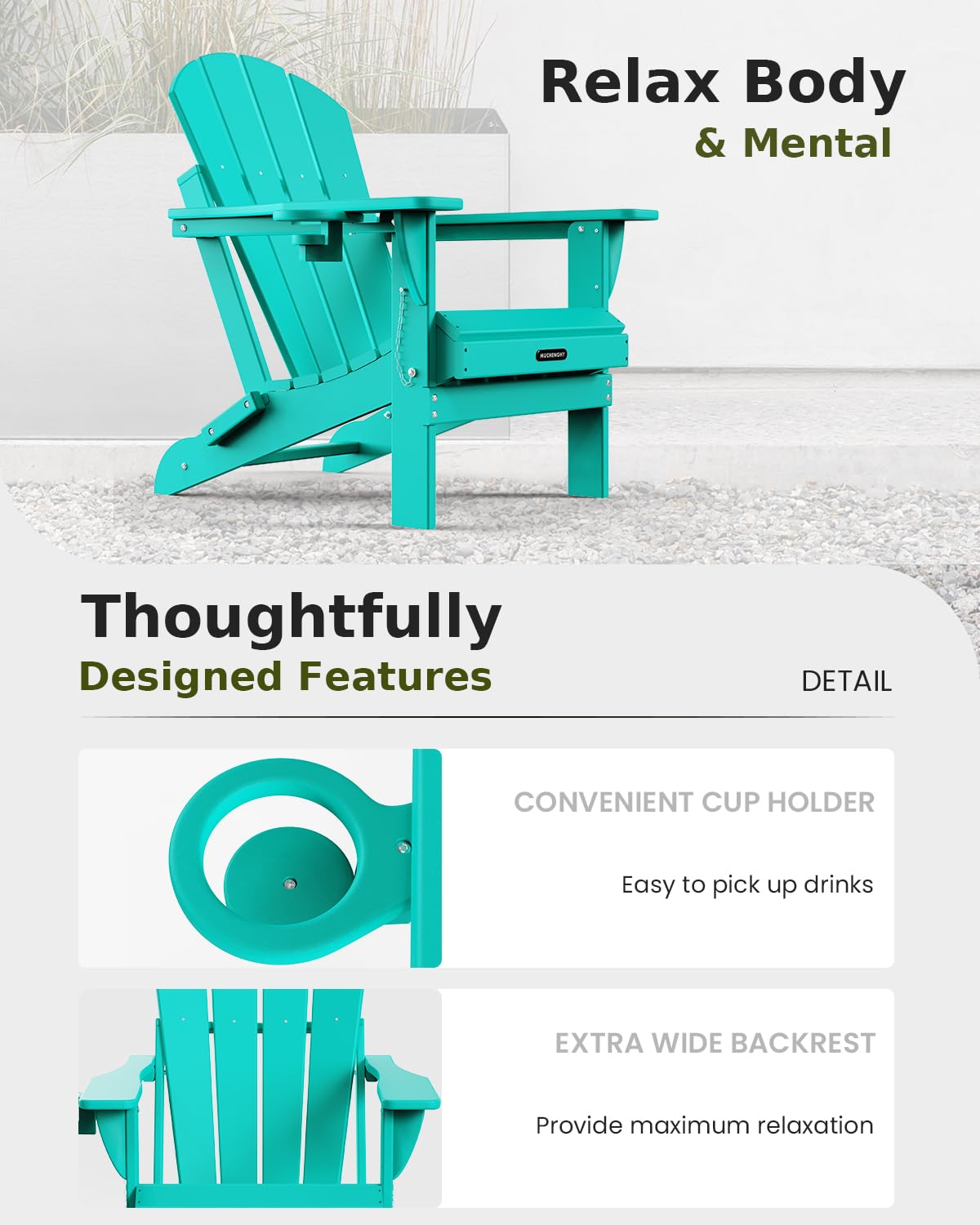 MUCHENGHY Folding Adirondack Chairs - Weather-Resistant Outdoor Patio Chairs for Deck, Backyard, Fire Pit & Camping - Comfortable & Durable (Black) | Perfect for Relaxing, Lounging & Outdoor Gatherings
