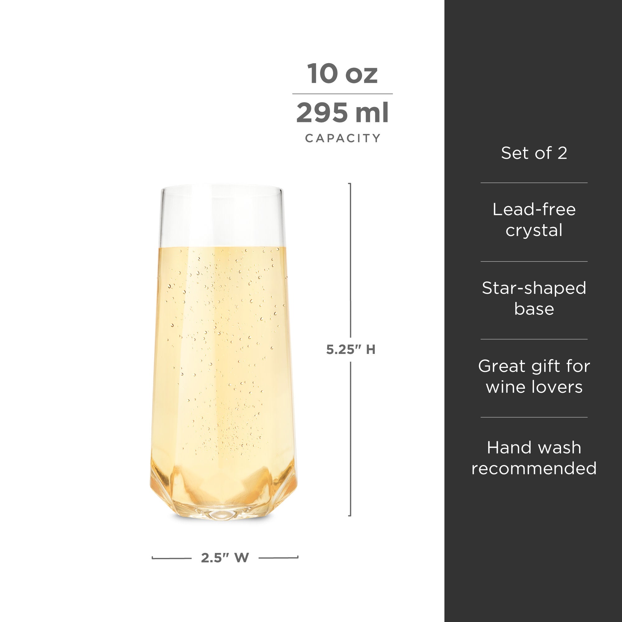 Seneca Faceted Crystal Stemless Champagne Flutes Set of 2 - Elegant Glassware for Wedding Toasts, Anniversary Celebrations & Romantic Dinners