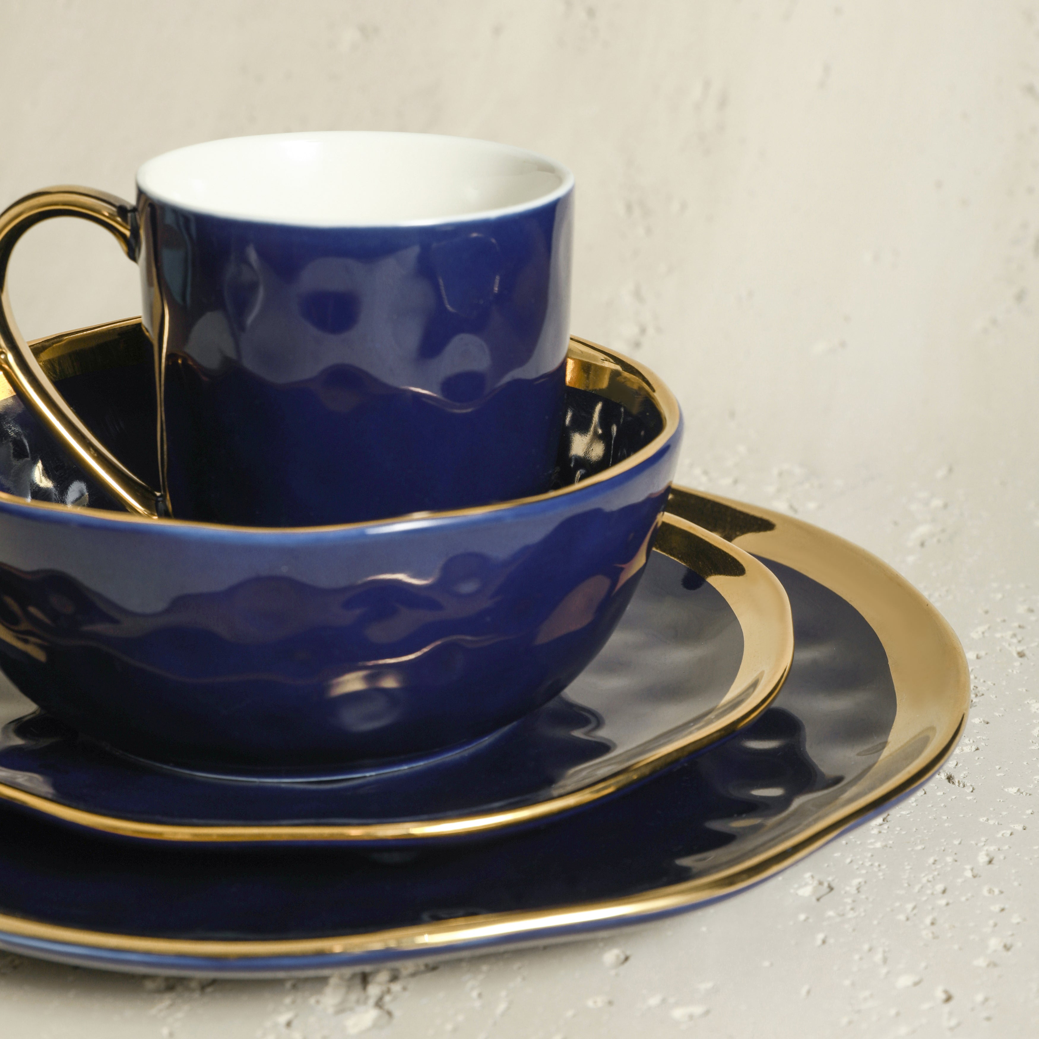 Premium Florian Porcelain Dinnerware Set - Navy Blue 16-Piece Dinner Plate Set for Formal Dining, Wedding Registry & Holiday Entertaining