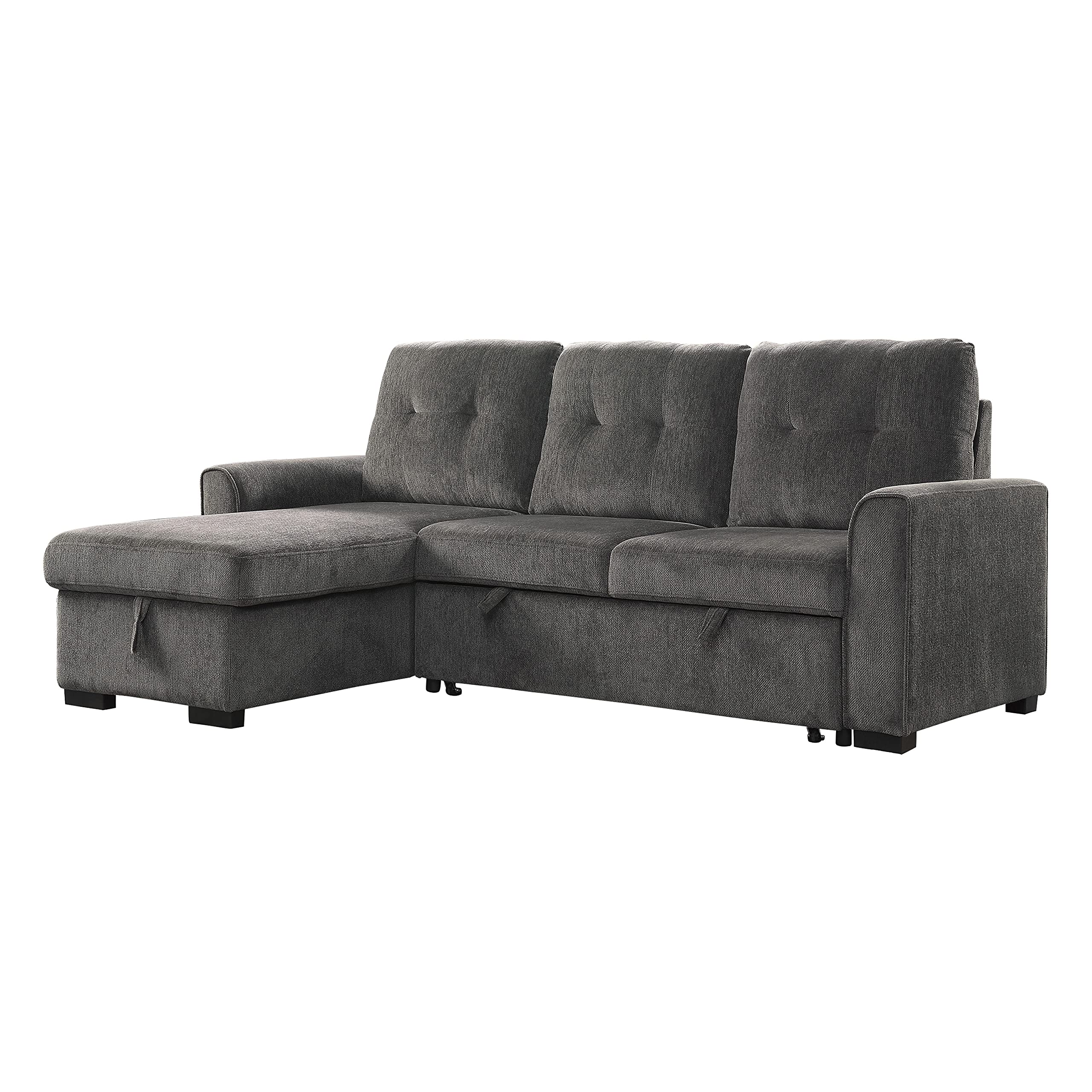 Lexicon L-Shaped Sectional Sofa Bed with Storage Chaise - Reversible Sleeper Couch for Living Room, Pull-Out Bed & Chaise Lounge - Perfect for Small Spaces, Guest Rooms & Apartment Living (Dark Gray)
