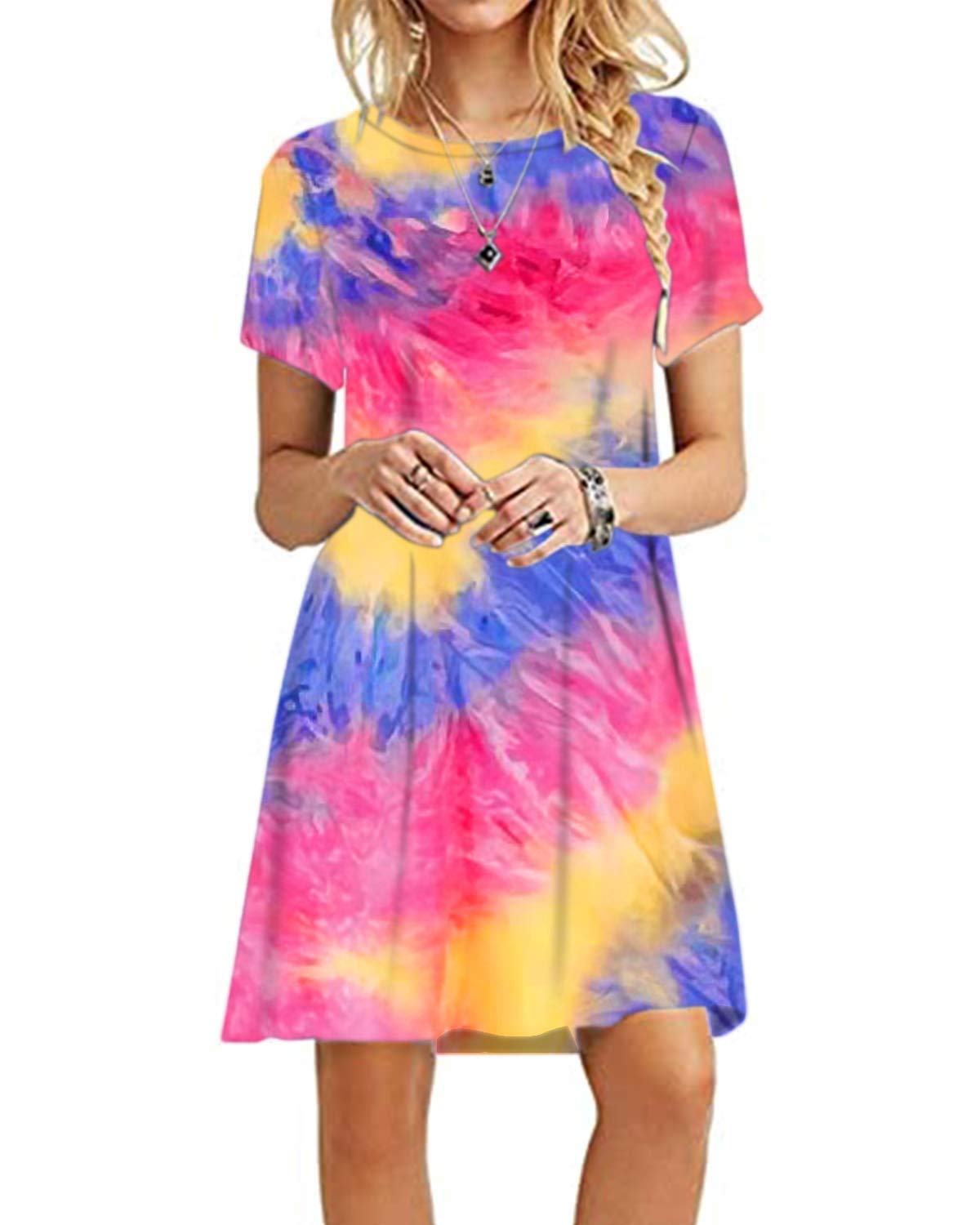 BEUFRI Women's Casual T-Shirt Dresses - Loose Plain Swing Dress for Summer, Lounge Wear, Beach Cover Up & Everyday Outfits