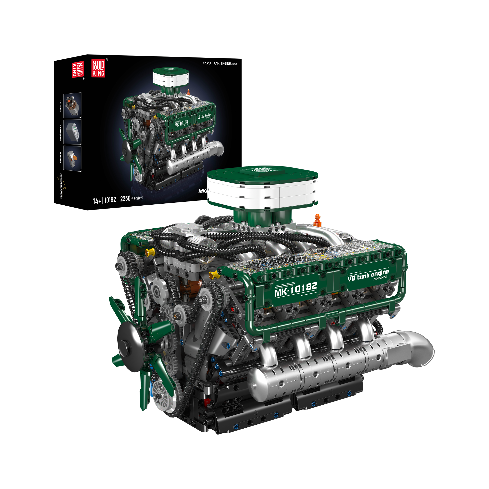 Mould King 10182 Motorized V8 Tank Engine Building Kit - 2,250 Piece Model Car Engine Set for Adults & Teens - DIY STEM Educational Toy for Car Enthusiasts & Engineering Hobbyists