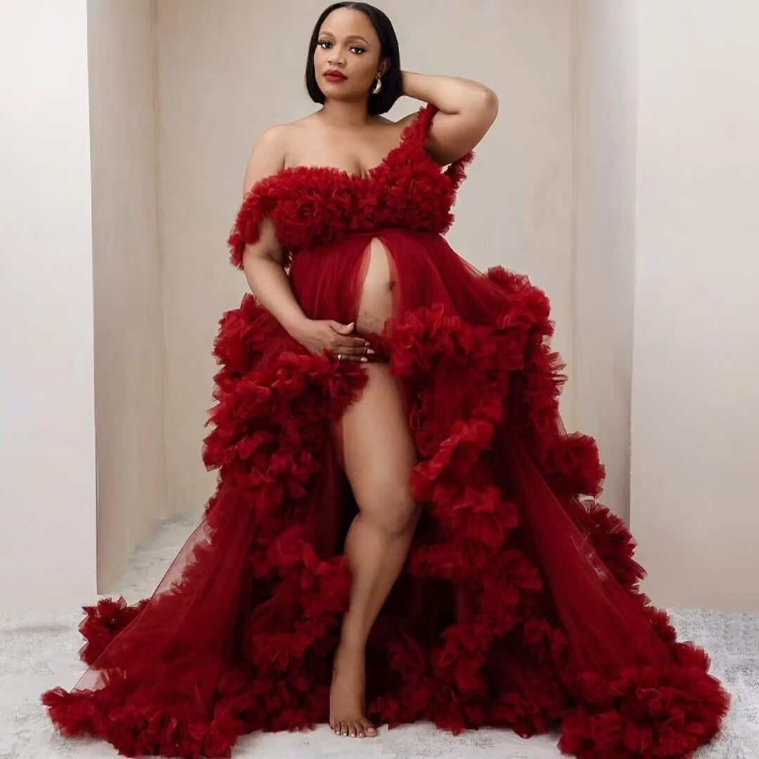 Wchecalino Elegant Tulle Maternity Dress - Long Puffy Bridal Robe & Lingerie Gown for Wedding, Baby Shower, Photoshoot | Perfect for Maternity Photos, Bridal Showers & Special Occasions