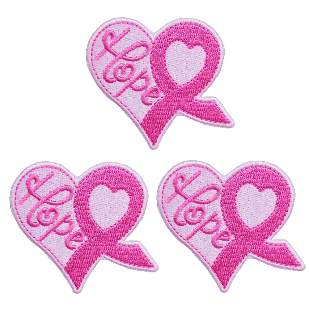 3 PCS Pink Ribbon Iron On Patches for Breast Cancer Awareness - Embroidered Applique Clothes Accessories - Perfect for Jackets, Bags & DIY Crafts to Show Support